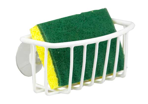Home Basics Vinyl Coated Steel  Sponge Holder with Suction Cups, White - Image 2