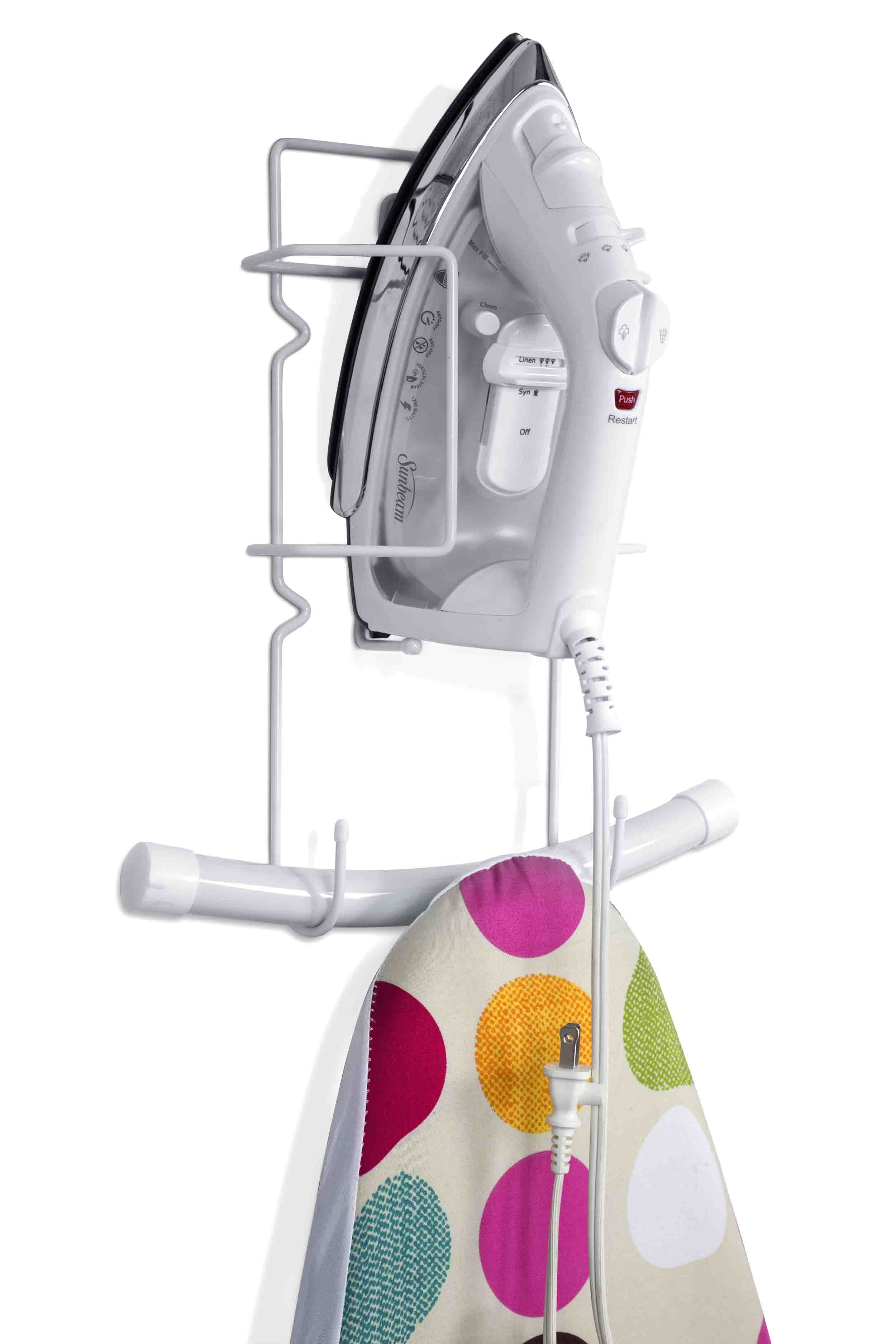 Home Basics Wall Mounted Vinyl Iron and Ironing Board Holder, White