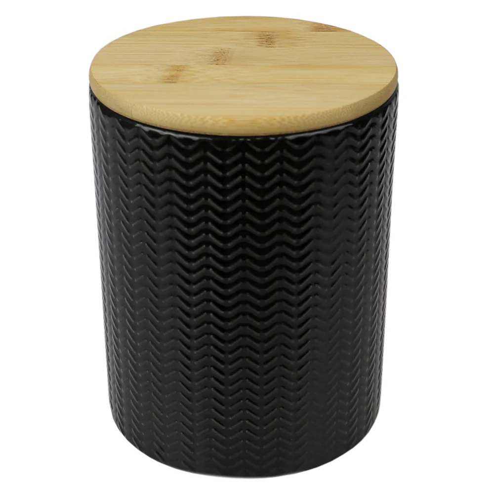 Home Basics Wave Ceramic Canister With Bamboo Lid, Black, Medium, 5x6.5 Inches - Image 3