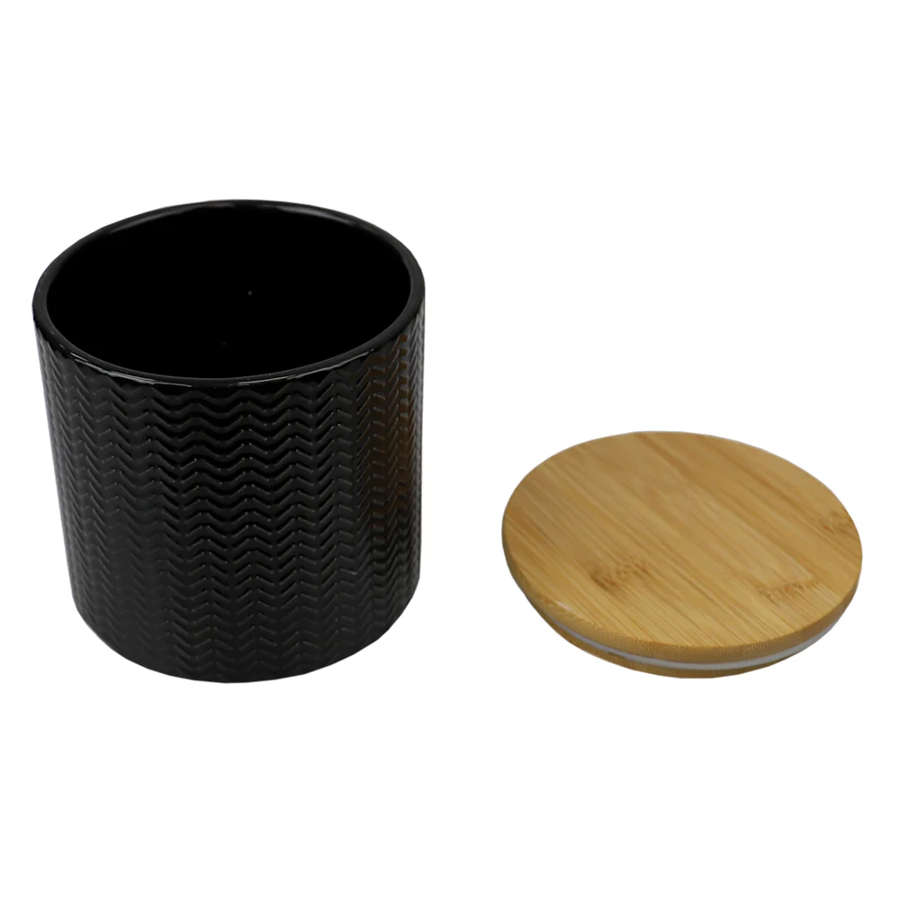 Home Basics Wave Ceramic Canister With Bamboo Lid, Black, Small, 5x5 Inches - Image 3