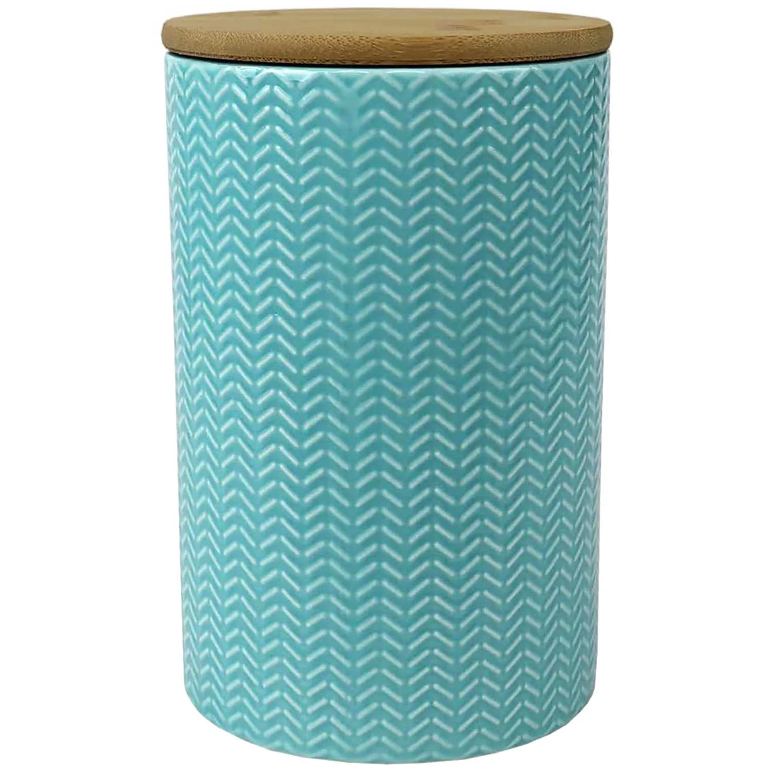 Home Basics Wave Ceramic Canister With Bamboo Lid, Turquoise, Large, 5x7.5 Inches