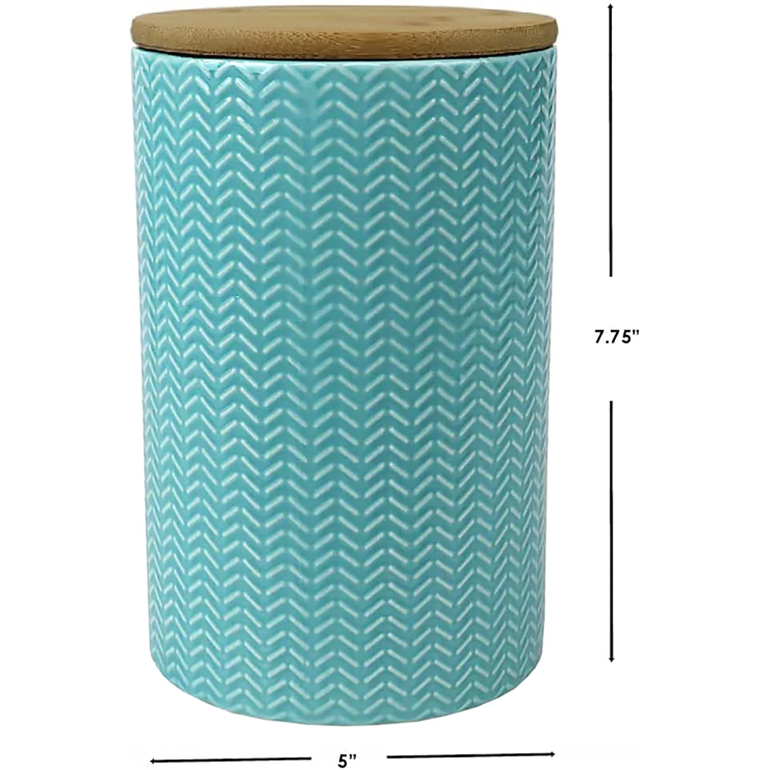 Home Basics Wave Ceramic Canister With Bamboo Lid, Turquoise, Large, 5x7.5 Inches - Image 2