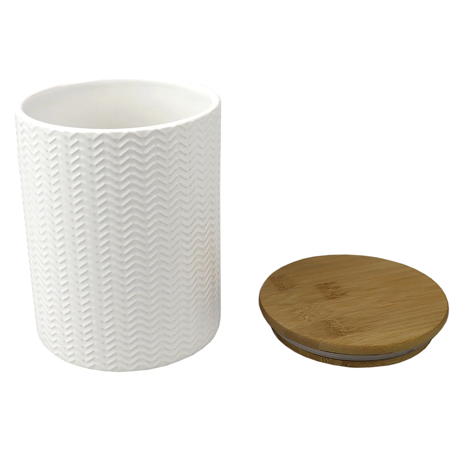 Home Basics Wave Ceramic Canister With Bamboo Lid, White, Medium, 5x6.5 Inches - Image 2