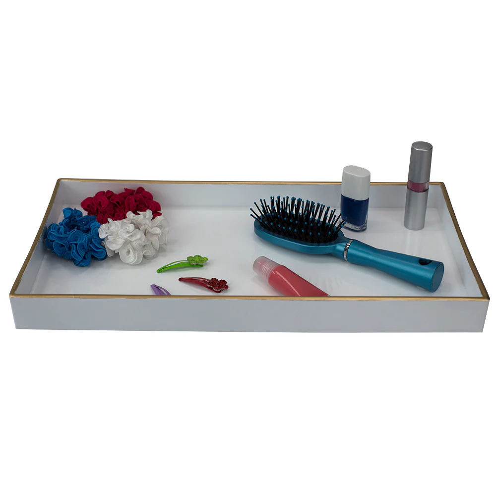 Home Basics White Plastic Vanity Tray with Gold Trim - Image 2