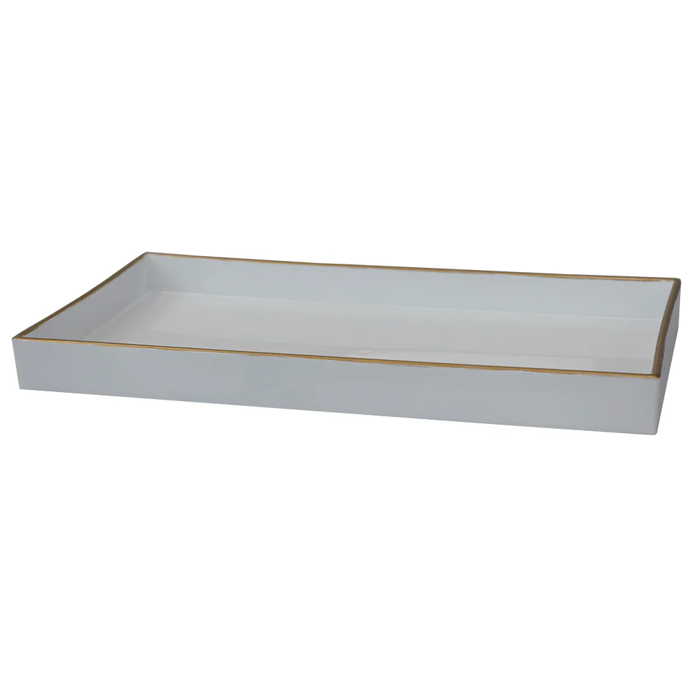 Home Basics White Plastic Vanity Tray with Gold Trim - Image 3