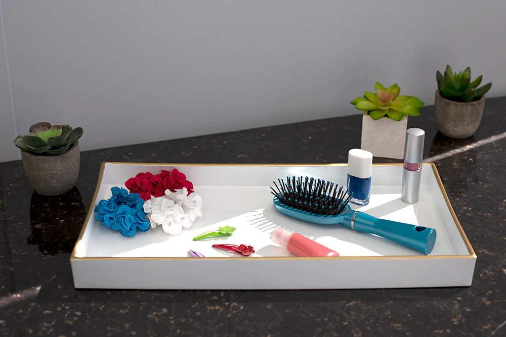 Home Basics White Plastic Vanity Tray with Gold Trim - Image 4