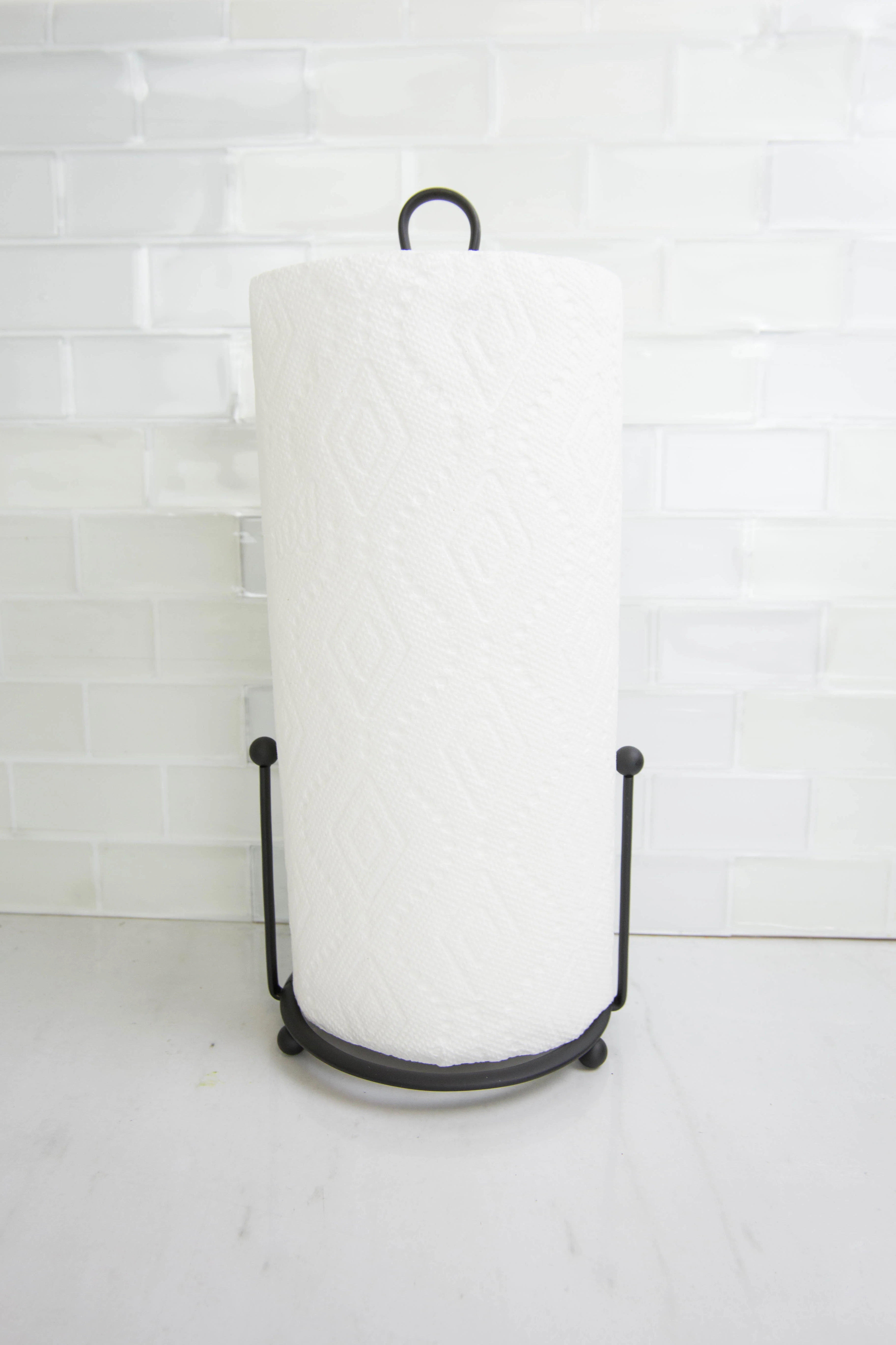 Home Basics Wire Collection Free-Standing Paper Towel Holder with Double Dispensing Side Bar, Black - Image 9