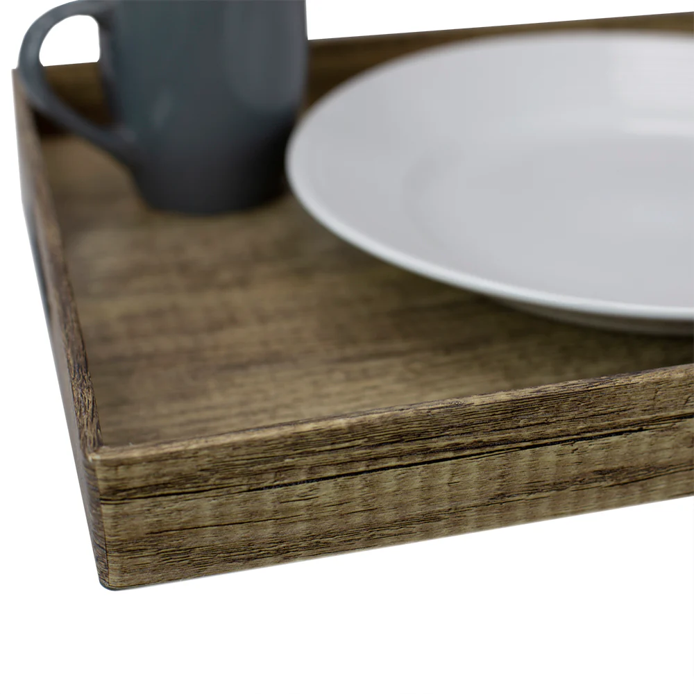 Home Basics Wood-Like Rustic Serving Tray with Cut-Out Handles, Brown - Image 3