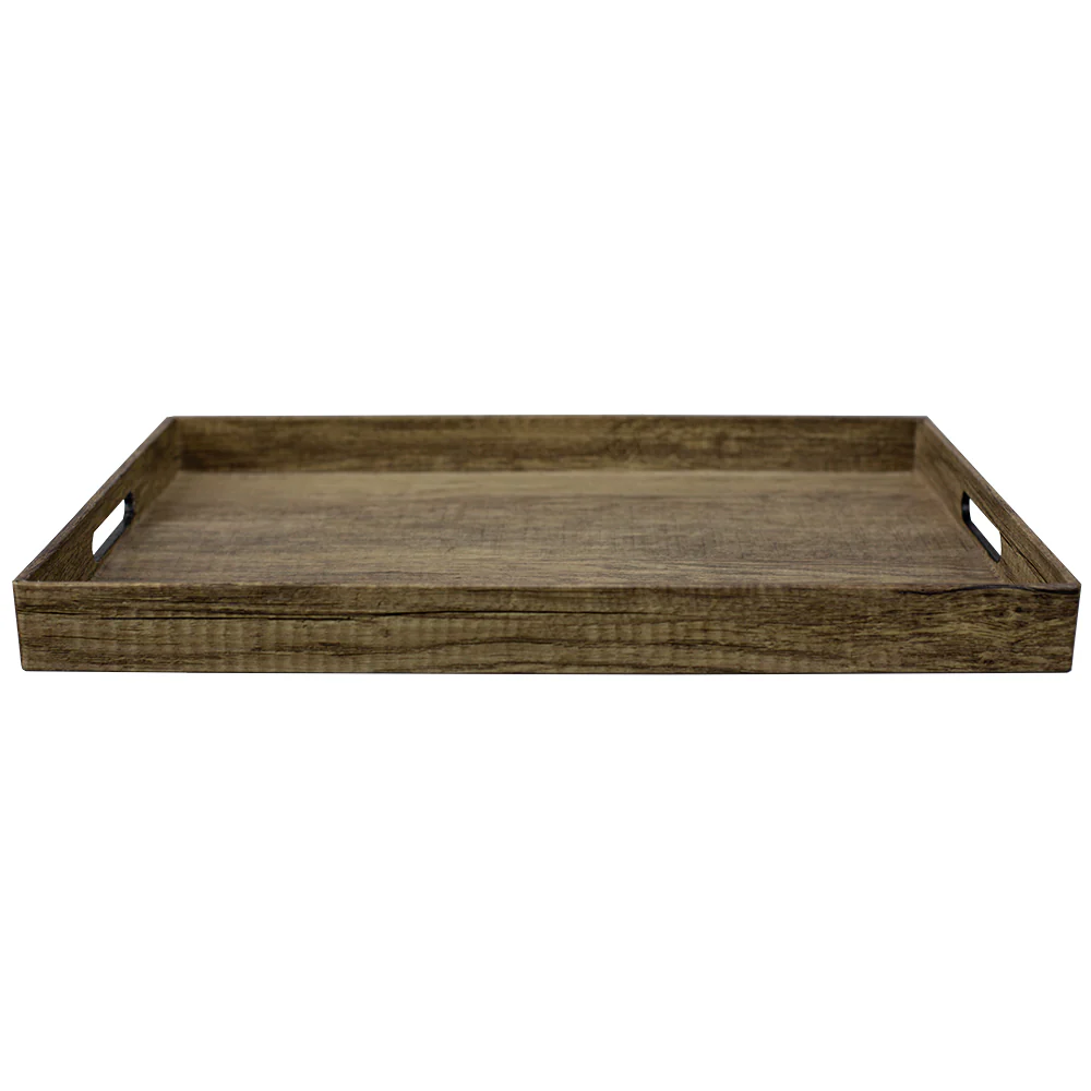 Home Basics Wood-Like Rustic Serving Tray with Cut-Out Handles, Brown - Image 6
