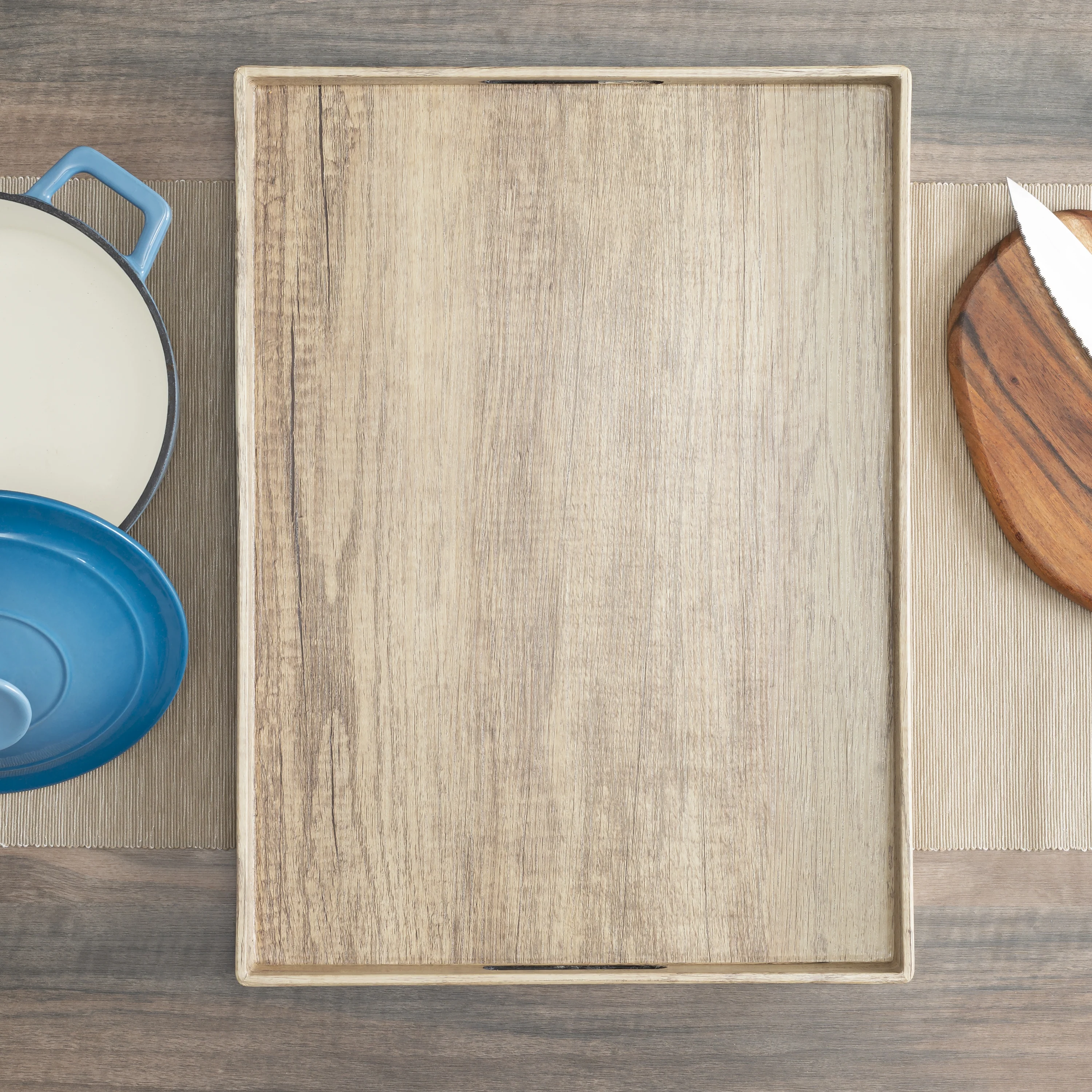 Home Basics Wood-Like Rustic Serving Tray with Cut-Out Handles, Brown - Image 7