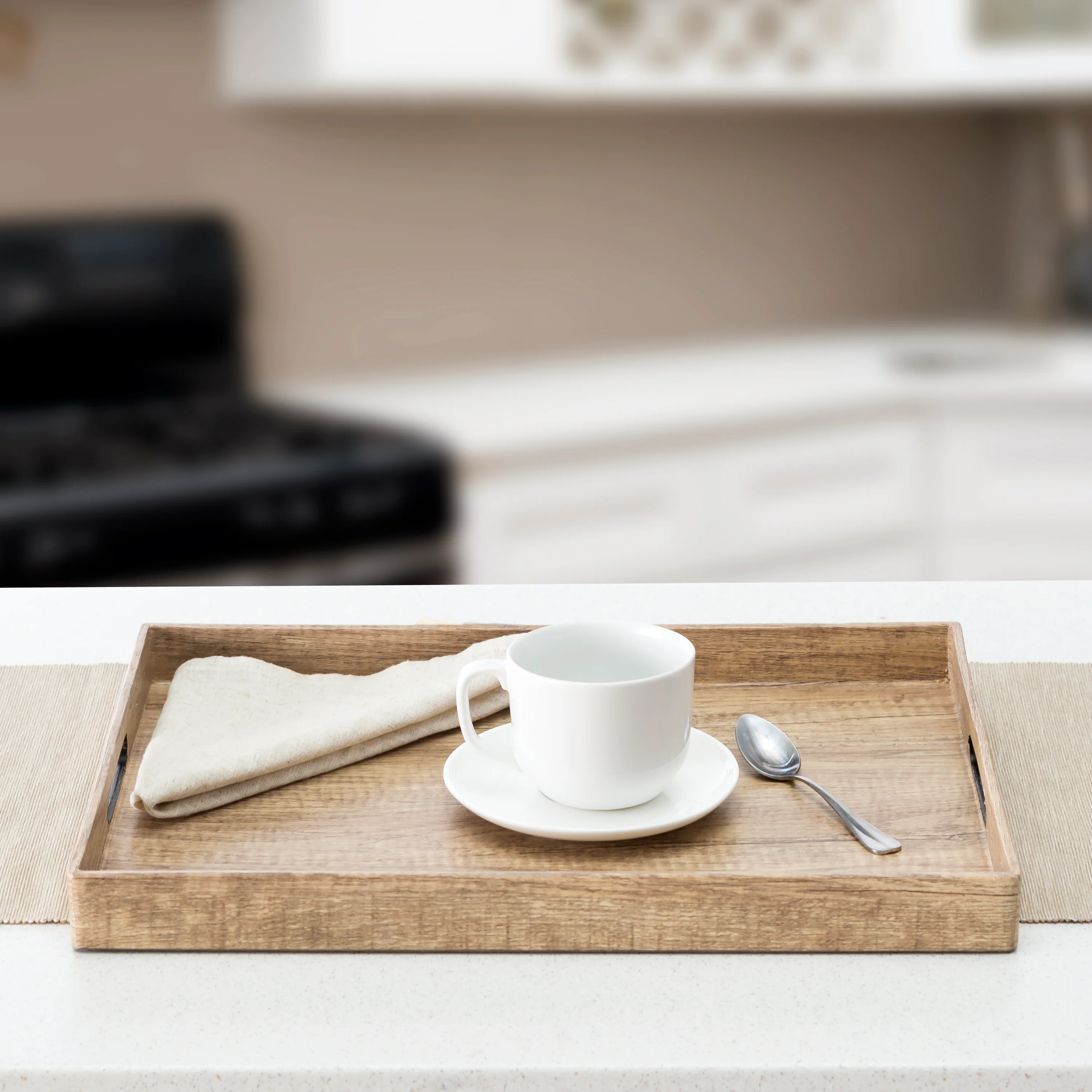 Home Basics Wood-Like Rustic Serving Tray with Cut-Out Handles, Brown - Image 9