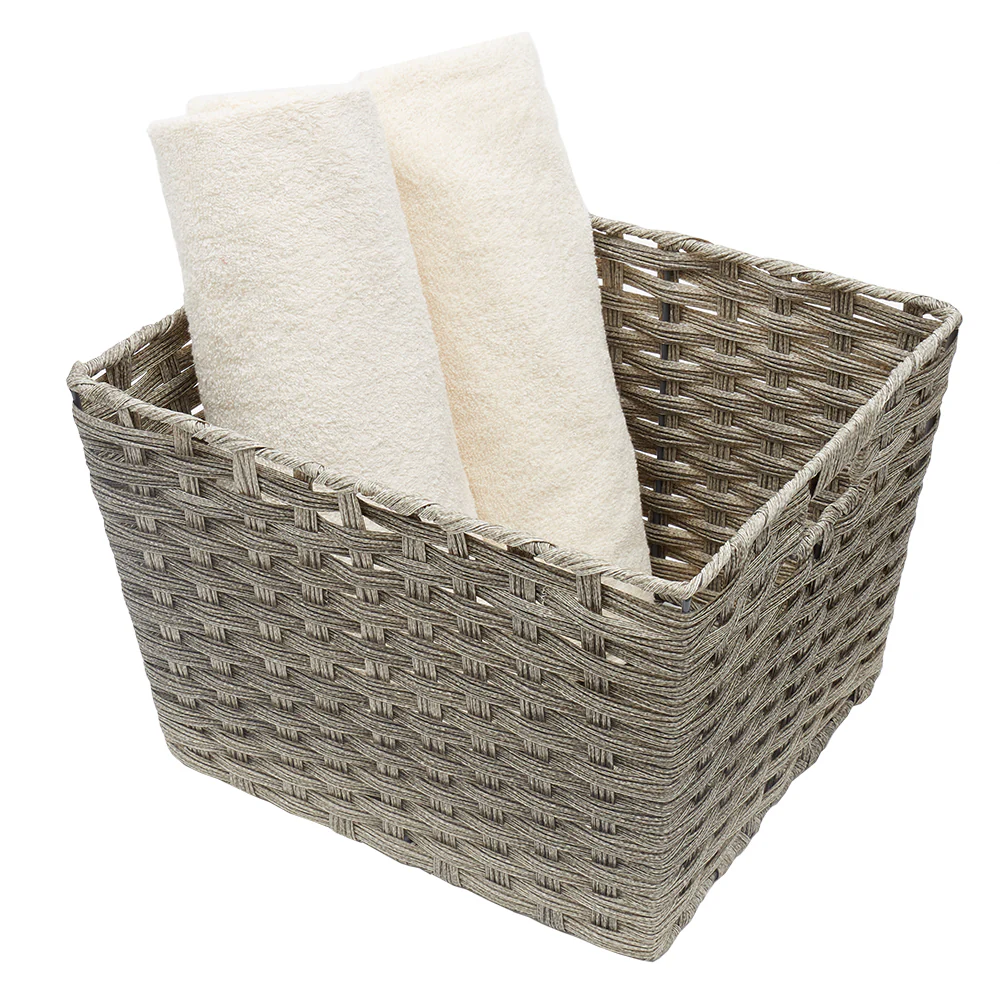 Home Basics X-large Faux Rattan Basket with Cut-out Handles, Grey - Image 3