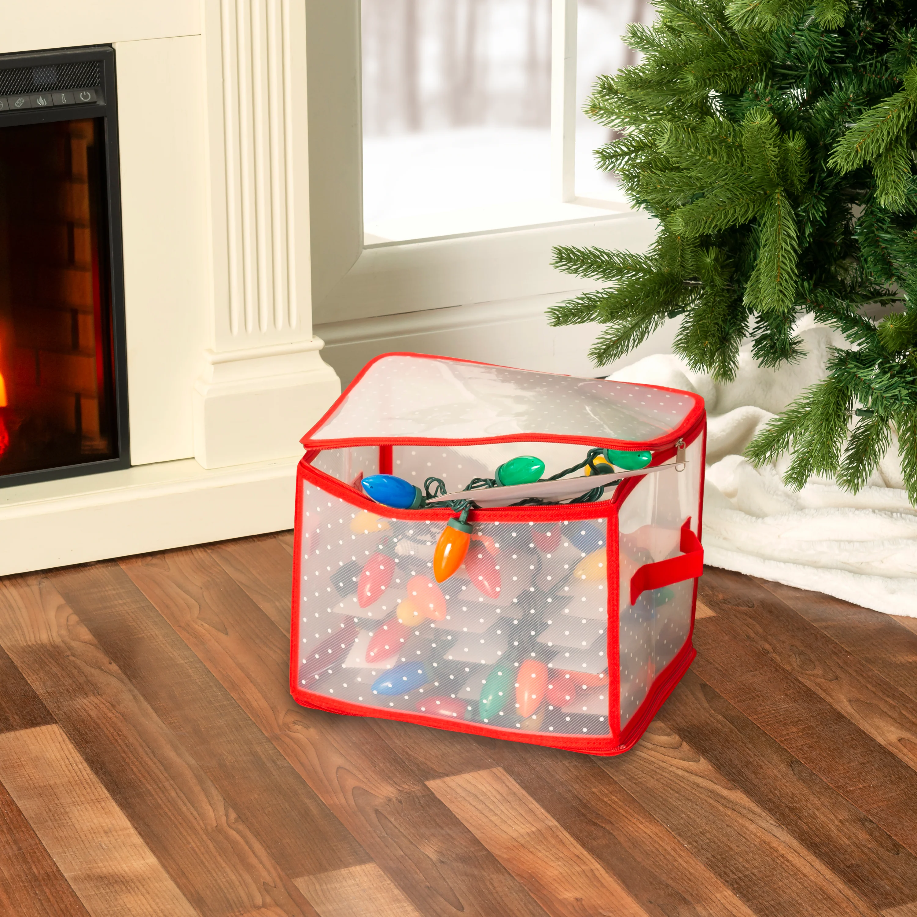 Home Basics Zippered Christmas Light Organizer, Red, 12.6x11x11 Inches - Image 5