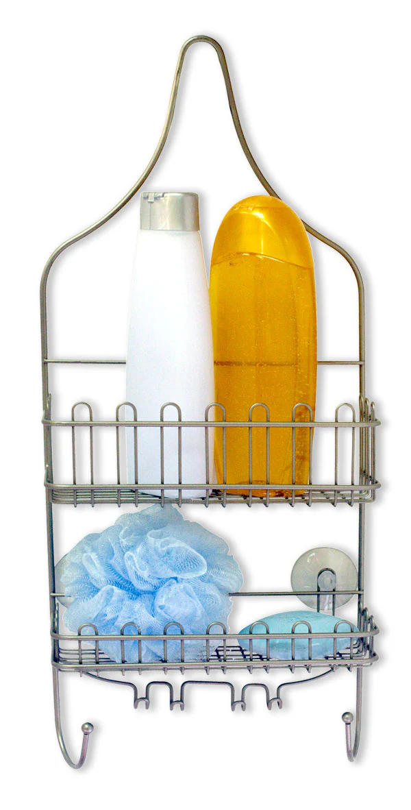 Home BasicsSatin Nickel Shower Caddy with Built-In Razor and Shower Hooks