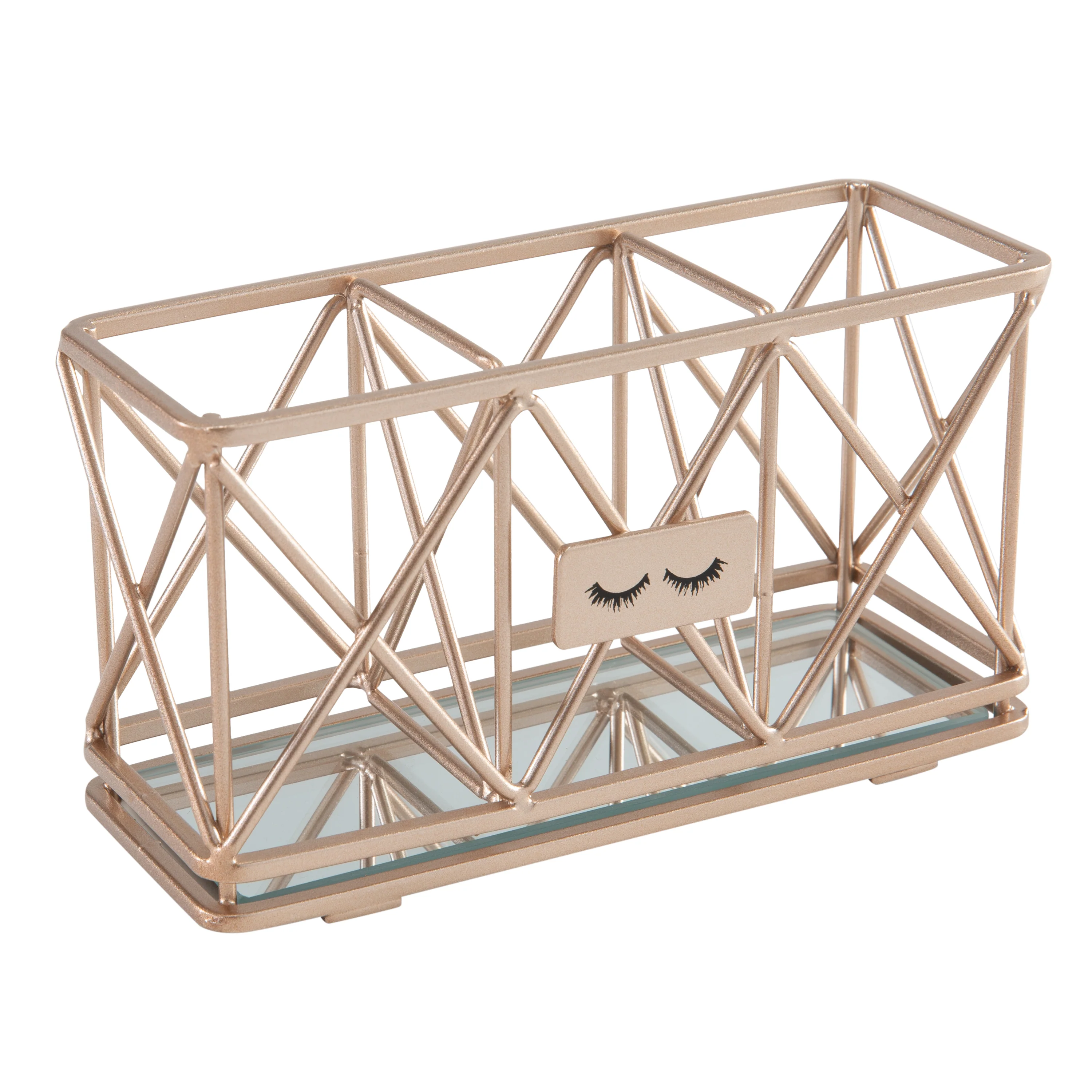 Home Details 3 Compartment Cosmetic Brush Pencil Holder in Rose Gold