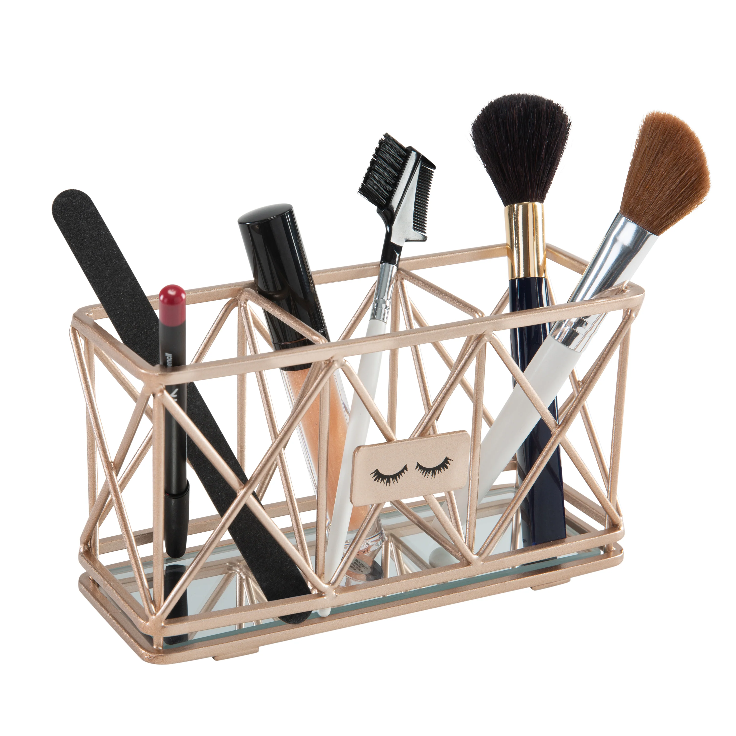 Home Details 3 Compartment Cosmetic Brush Pencil Holder in Rose Gold - Image 2