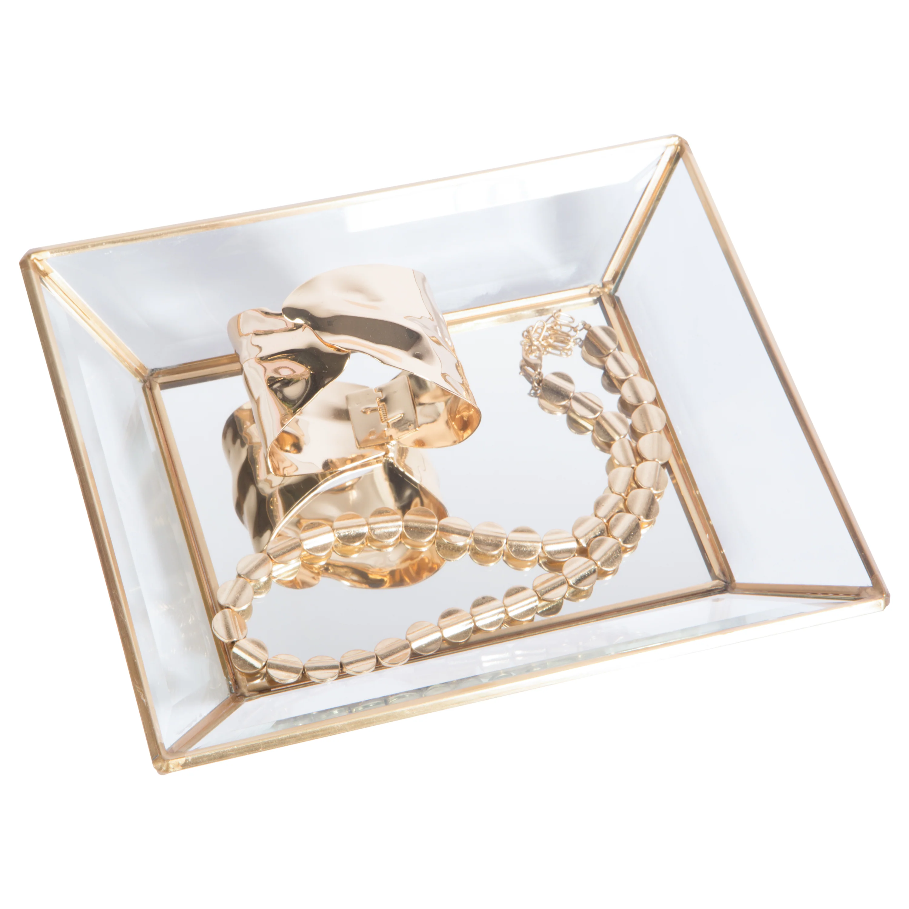 Home Details Vintage Mirrored Bottom Glass Keepsake Tray in Gold - Image 2