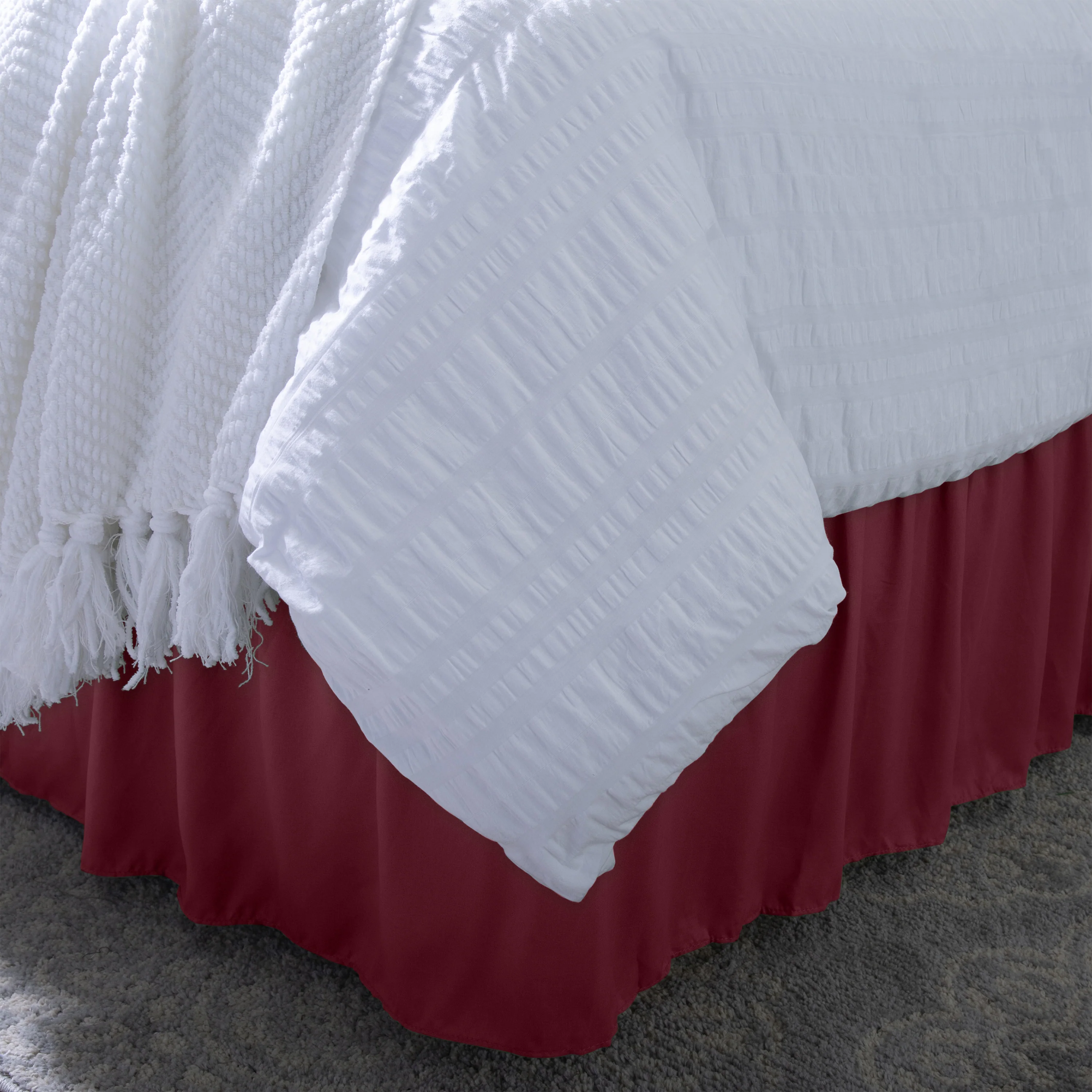 Home Details Wrap Around Bed Ruffle Queen/King, Burgundy - Image 3