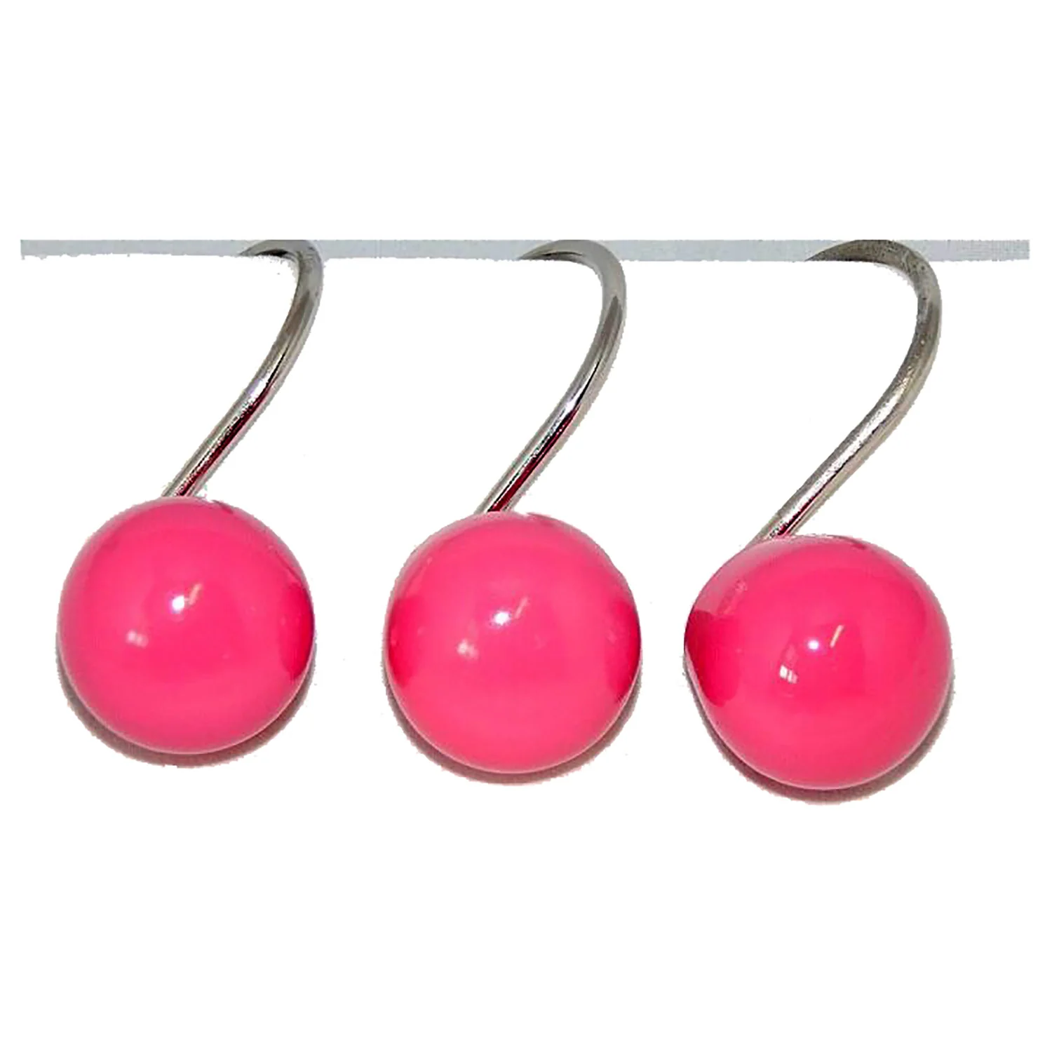 Home Spa Poly Resin Ball Shower Curtain Hooks, Hot Pink, 12 Pack