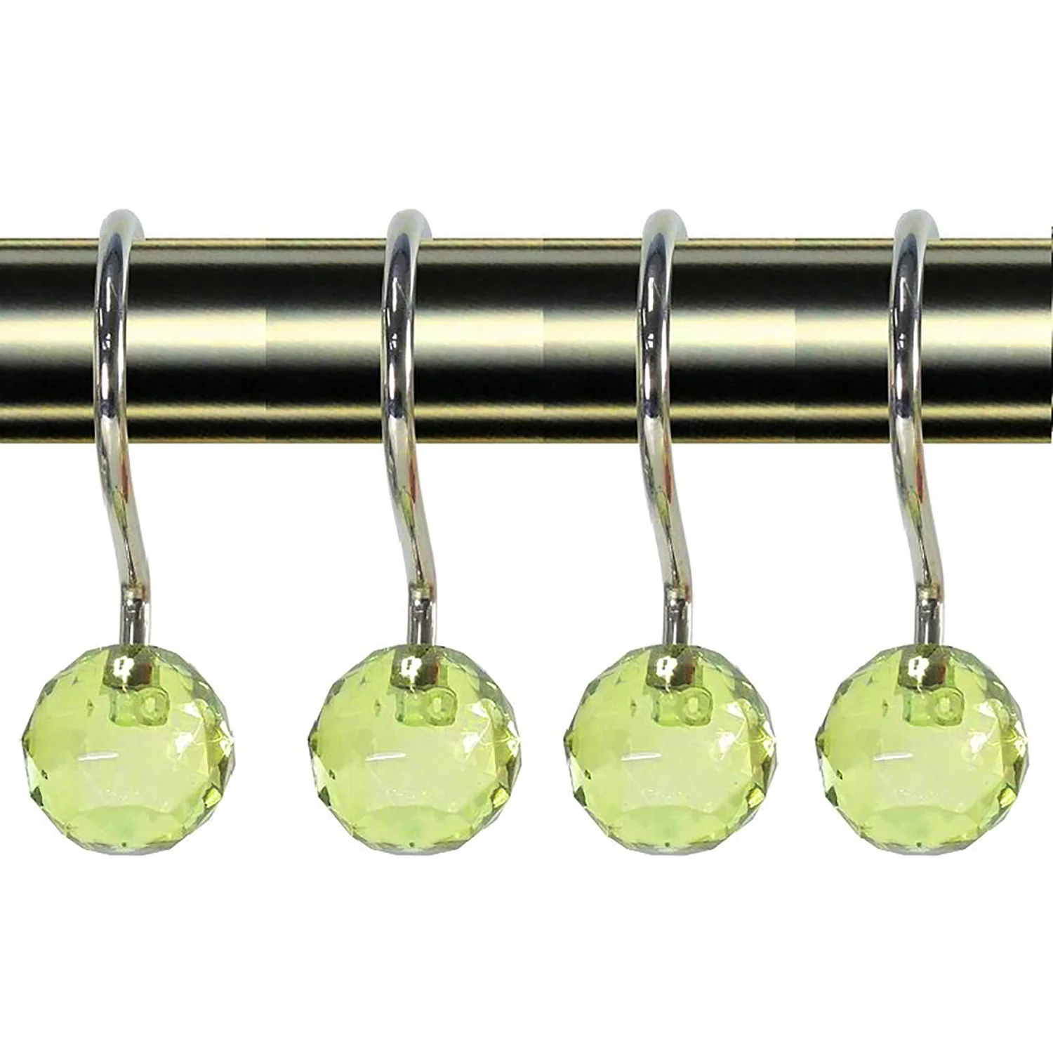 Home Spa Poly Resin Crystal Ball Shower Curtain Hooks, Green, 12 Pack
