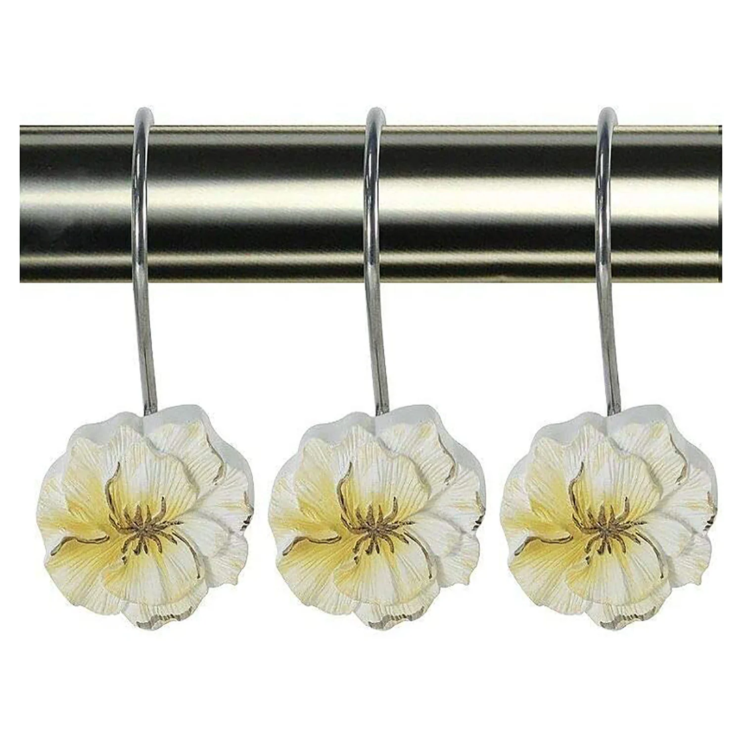 Home Spa Poly Resin Melrose Shower Curtain Hooks, Yellow, 12 Pack