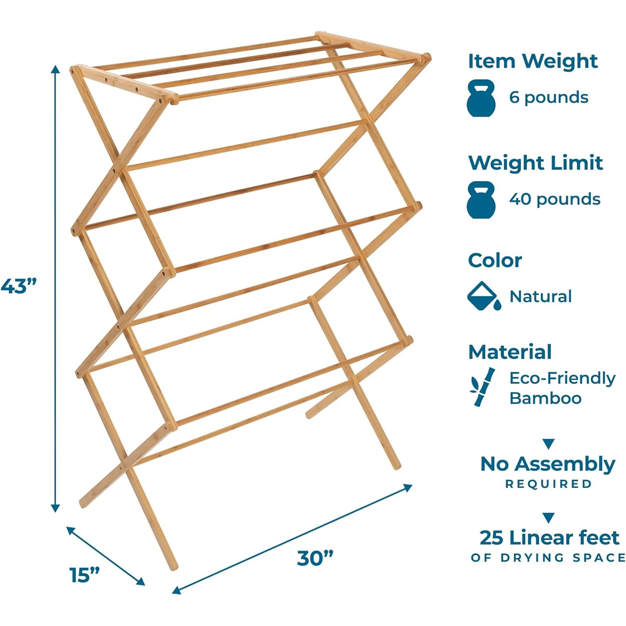 Honey-Can-Do Collapsible Bamboo Foldable Laundry Drying Rack, 30x15x43 Inches - Image 3
