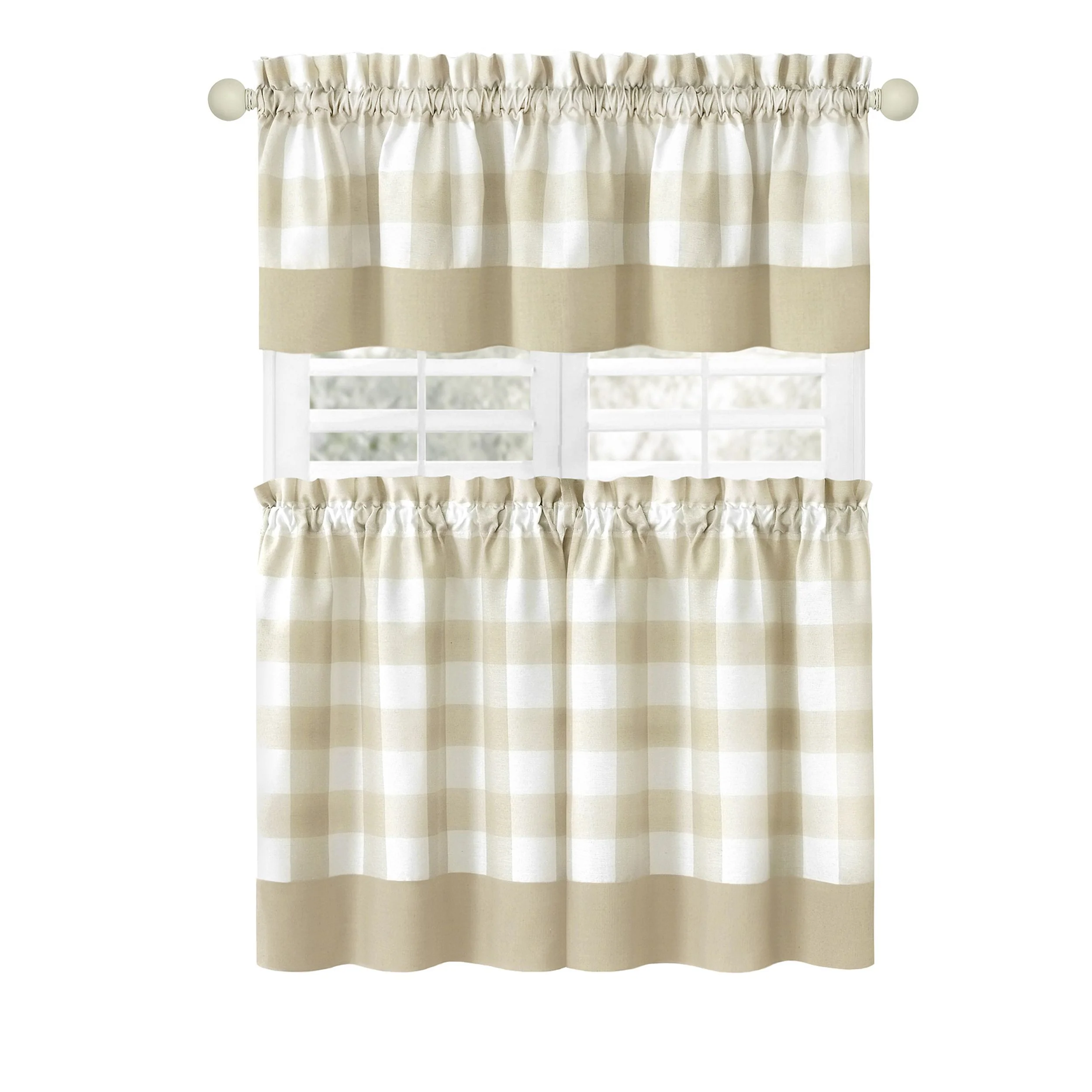 Hunter Kitchen Curtain and Valance Set, Tiers 30x36, Valance 57x36 Inches - Image 2