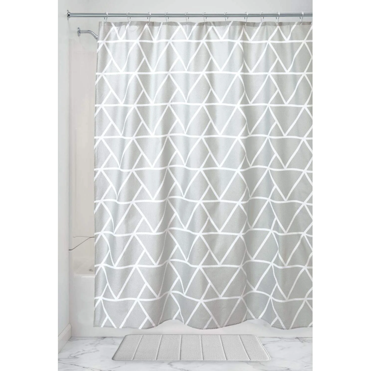 iDesign Connected Triangle Fabric Shower Curtain, Grey-White, 72x72 Inches