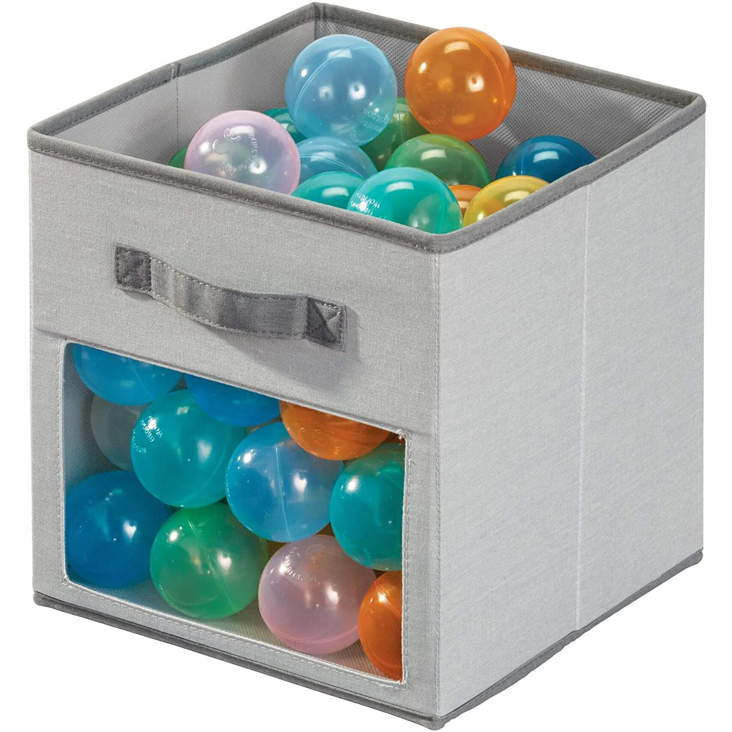 iDesign Fabric Storage Cube Bin With Clear Window, Gray, 10.5x10.5x11 Inches