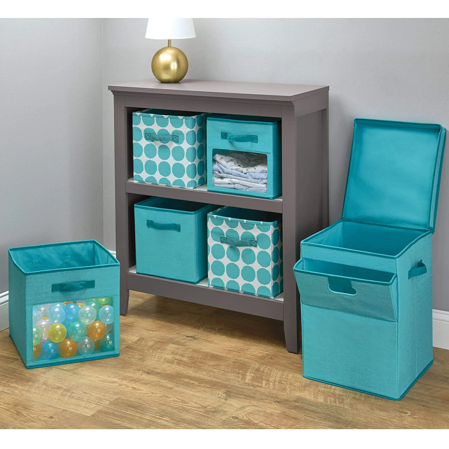 iDesign Fabric Storage Cube Bin With Clear Window, Teal, 13x13x13 Inches - Image 4