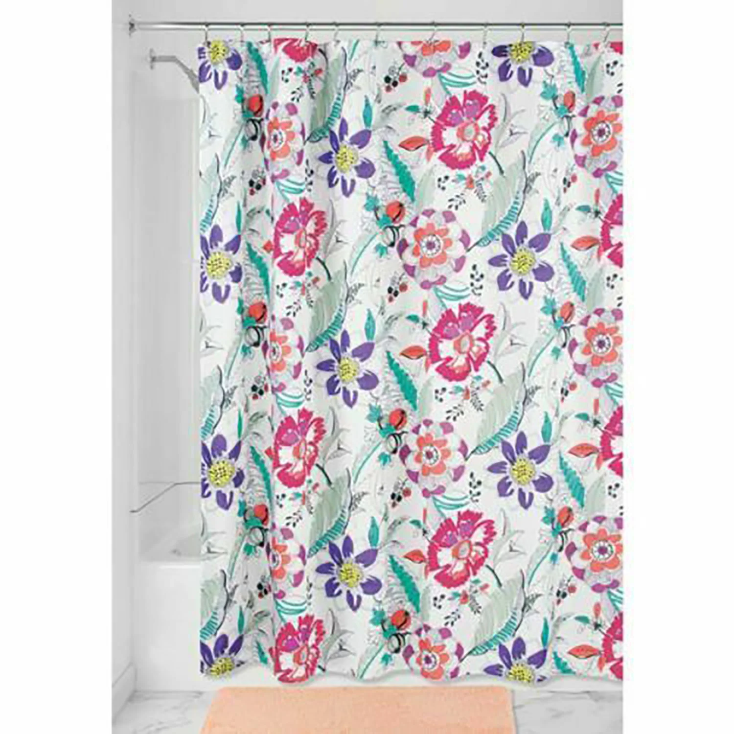 iDesign Painterly Floral Fabric Shower Curtain, Multi, 72x72 Inches