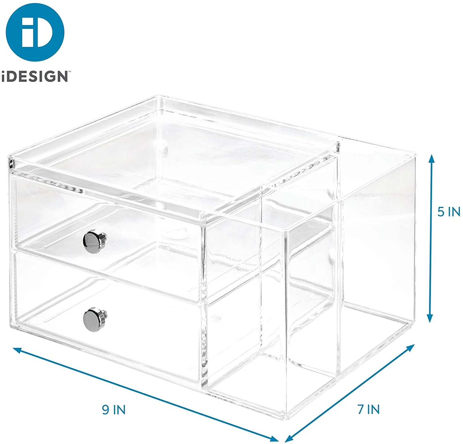 iDesign Plastic Vanity 2 Drawer Organizer with Side Caddy, 6.5x6.5x6.5 Inches, Clear - Image 6