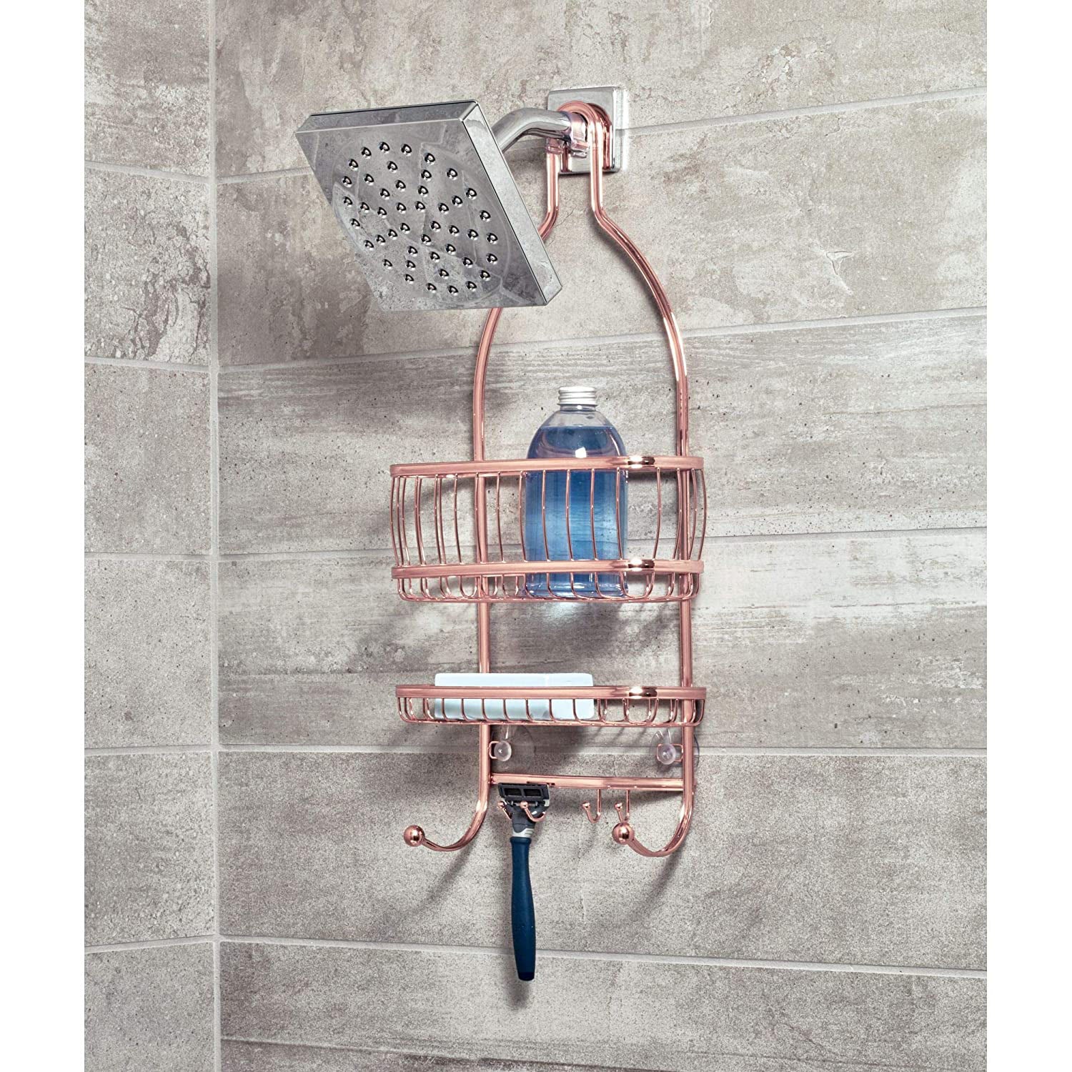 iDesign York Metal Wire Hanging Shower Caddy, Extra Wide Space, Rose Gold, 24.5x12.5x7 Inches - Image 4