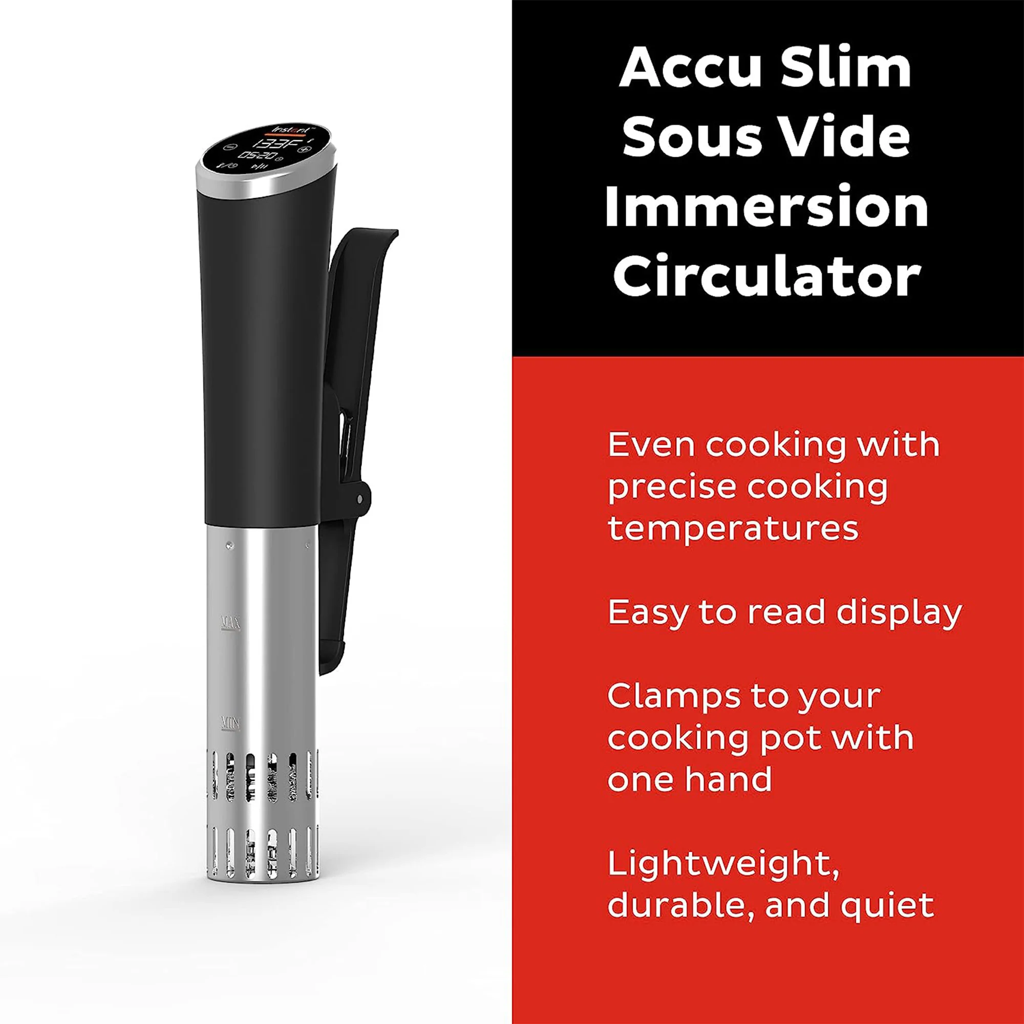 Instant Pot Accu Slim Sous Vide Immersion Circulator, 800W Precision Cooker, Black-Metal, 2.6 x 12.9 Inches - Image 2