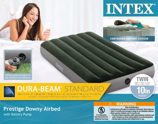 Intex Prestige Durabeam Downy Twin Air Bed with Battery Pump, Green - Image 2