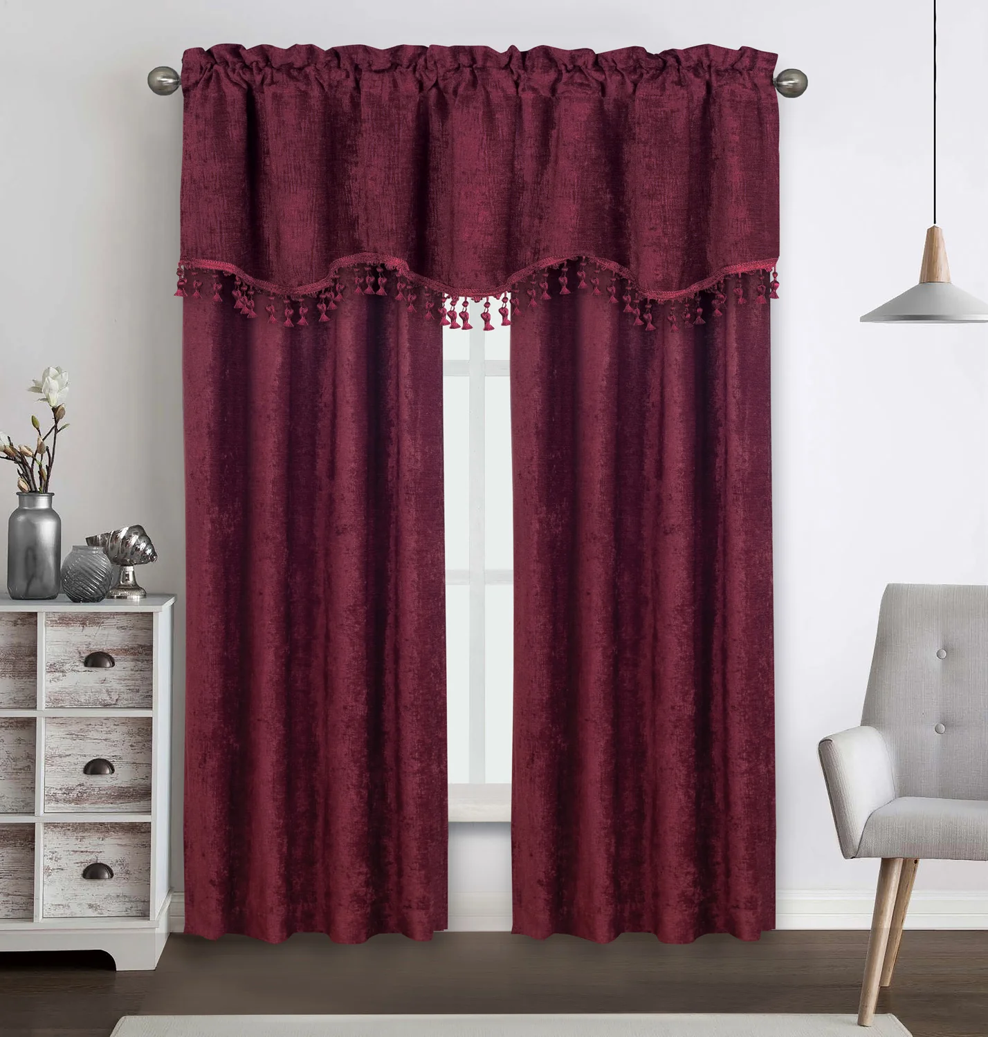 Italia Luxurious Chenille Rod Pocket Window Panel And Valance Treatments, All Sold Separately - Image 8