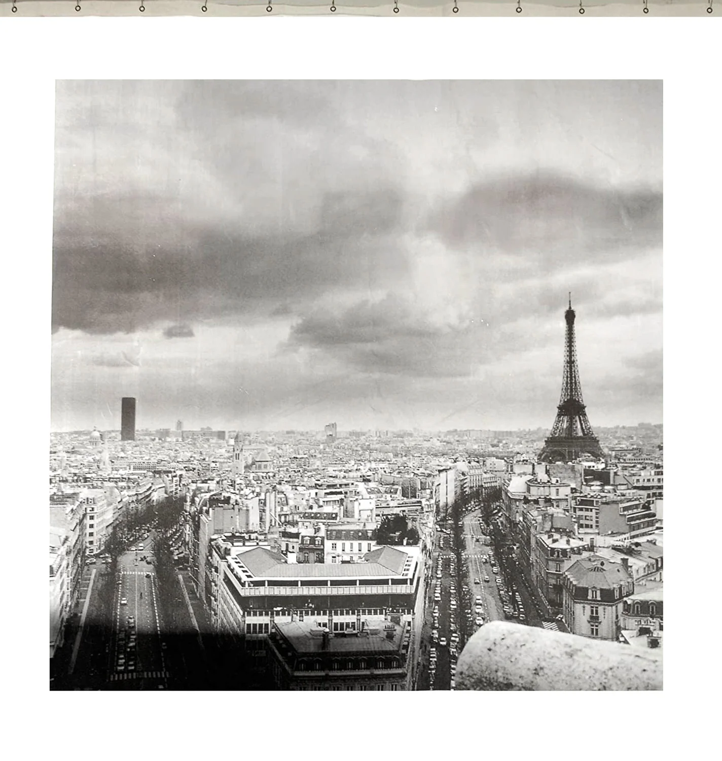 Izola PEVA Paris France Shower Curtain, Black-White, 72x72 Inches