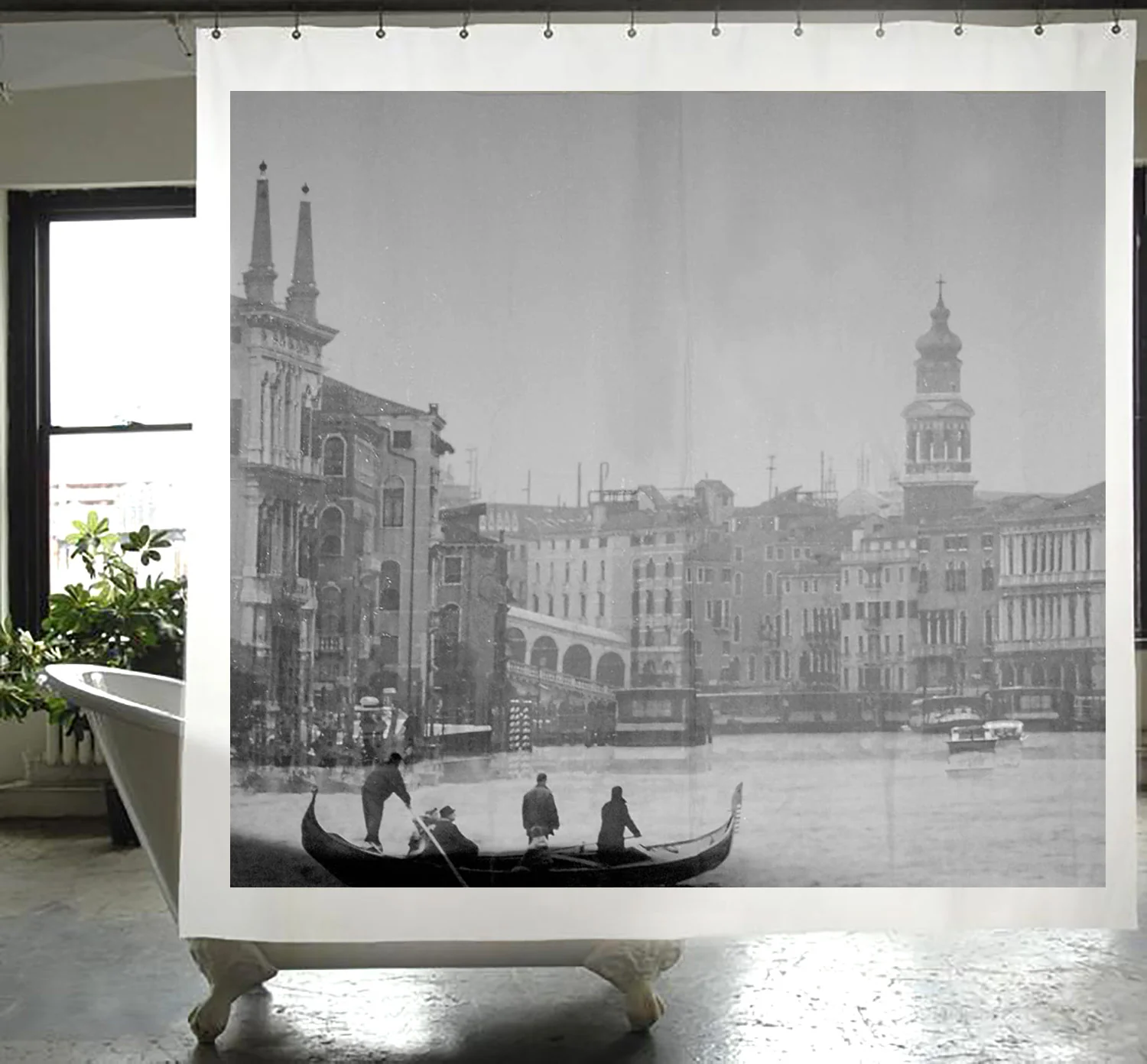 Izola PEVA Venice Italy Shower Curtain, Black-White, 72x72 Inches