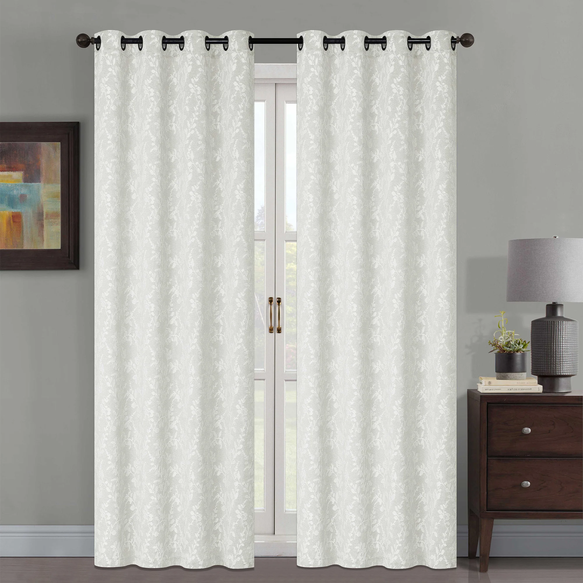 Jenner Jacquard Leaf Vines Grommet Window Panel, 54x84 Inches - Image 2