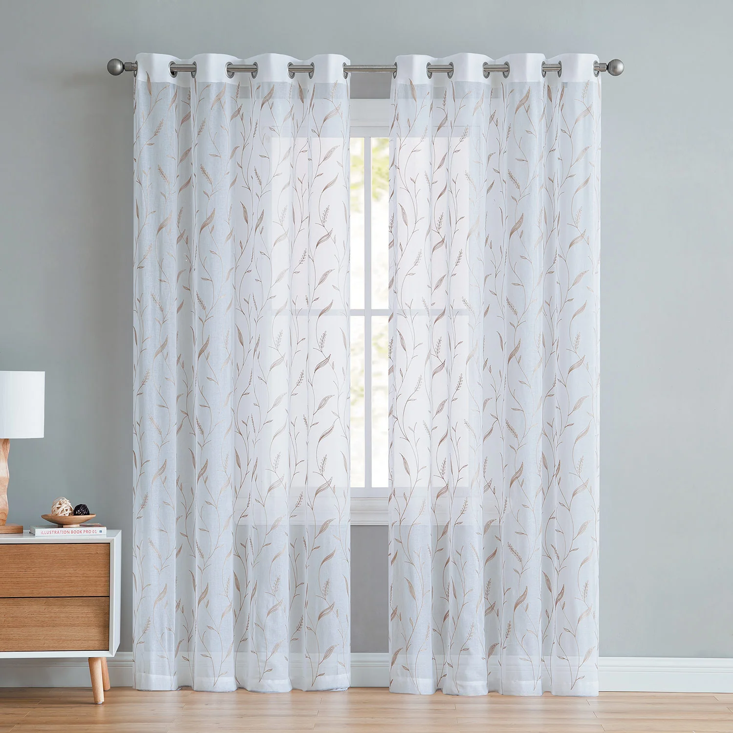 Jennifer Embroidered Falling Leaves Sheer Window Panel, 55x90 Inches - Image 11
