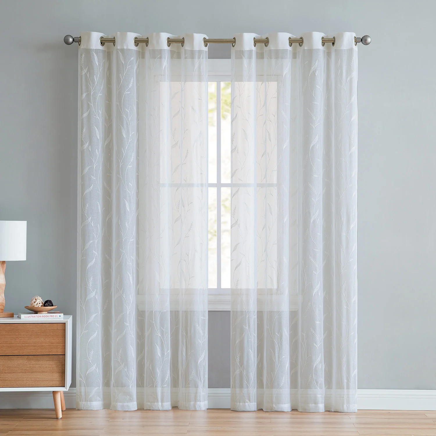 Jennifer Embroidered Falling Leaves Sheer Window Panel, 55x90 Inches - Image 6