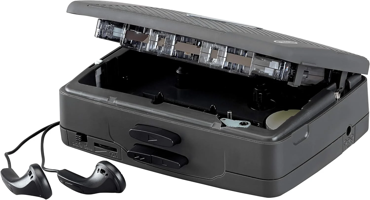 JENSEN Portable Retro Compact Style with AM/FM Radio Cassette Player includes Earbuds, Black - Image 3