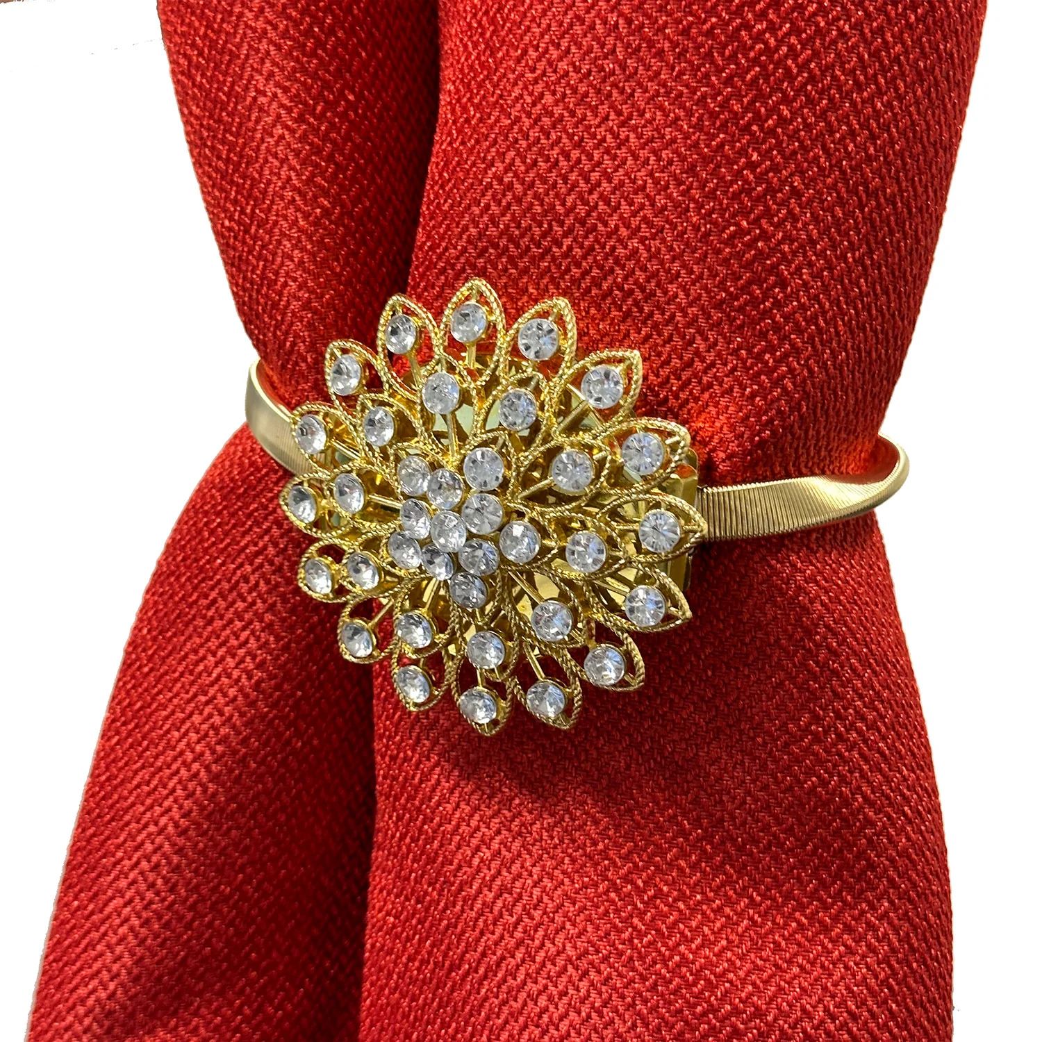 Jeweled Flower Decorative One Pair Window Curtain Tieback, Gold