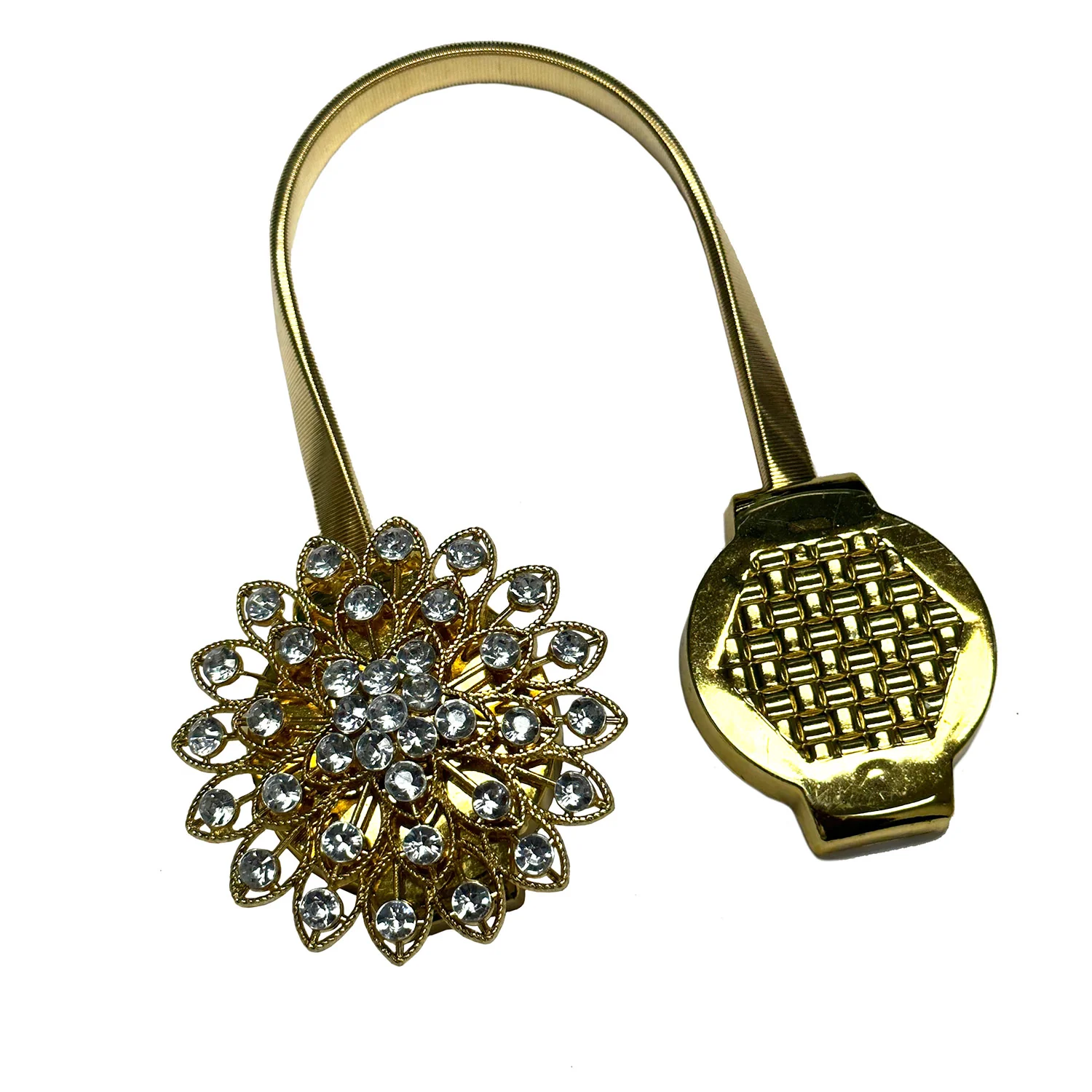 Jeweled Flower Decorative One Pair Window Curtain Tieback, Gold - Image 2