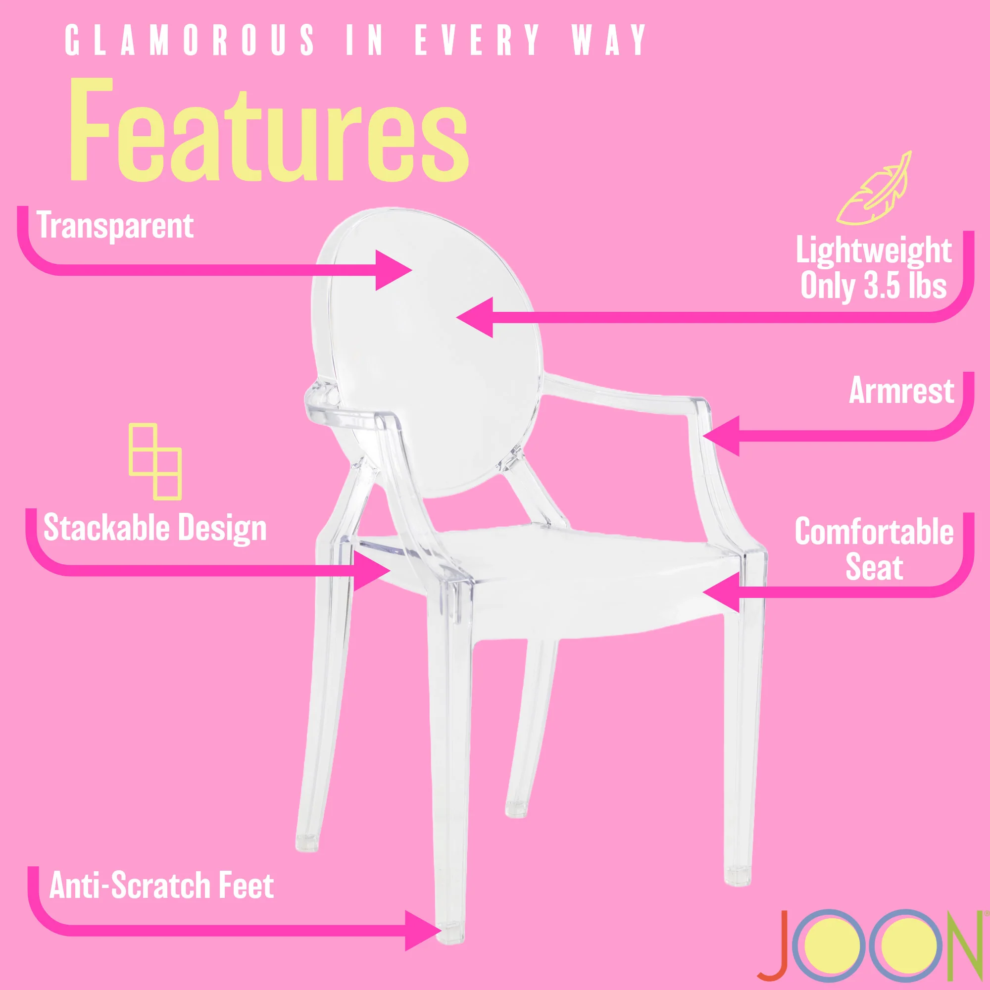 JOON 2 Pack Kids Ghost Chairs with Armrest, 25x13x14.5 Inches, Transparent - Image 19