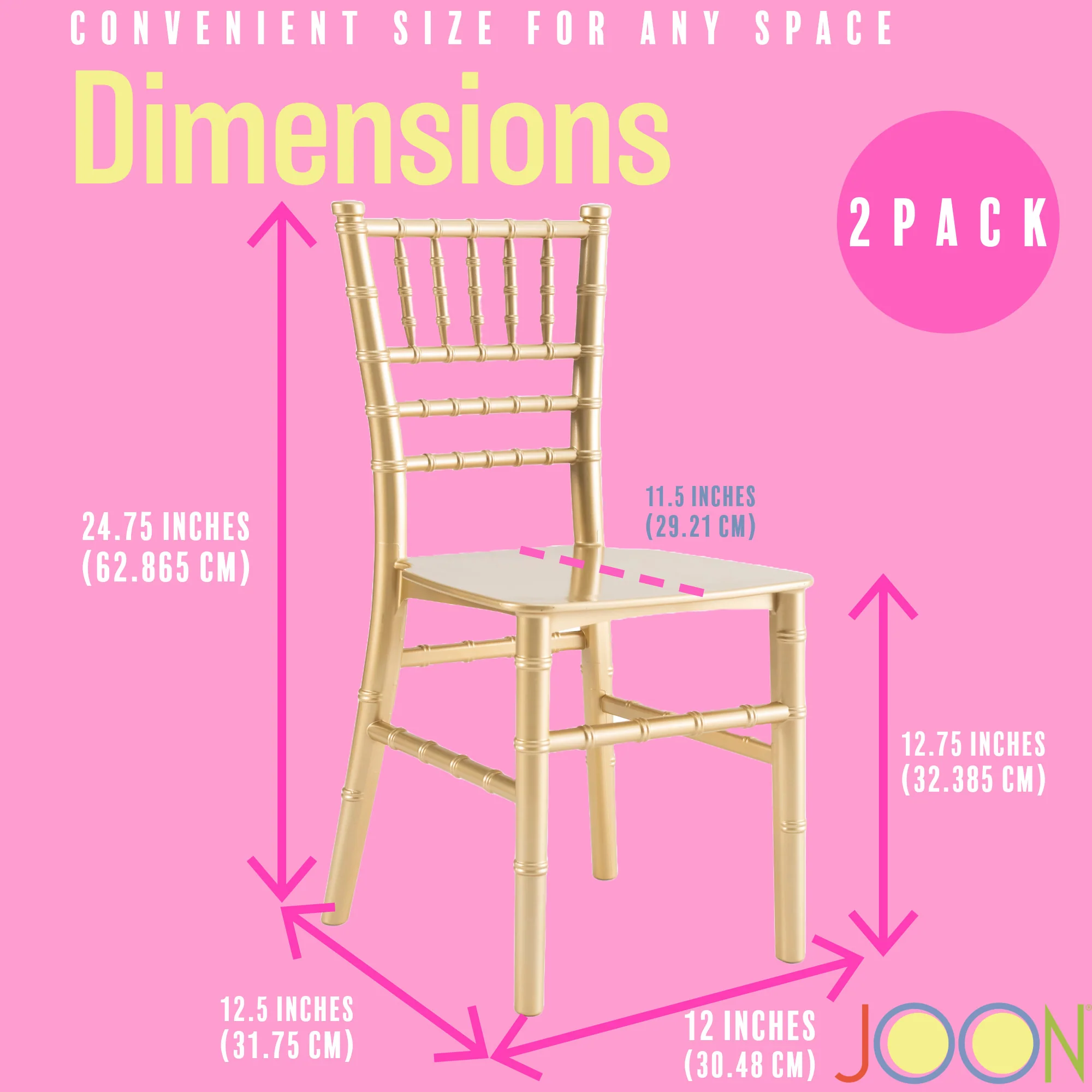 JOON 2 Pack Kids Tiffany Chiavari Chairs, 25x13x14.5 Inches - Image 4