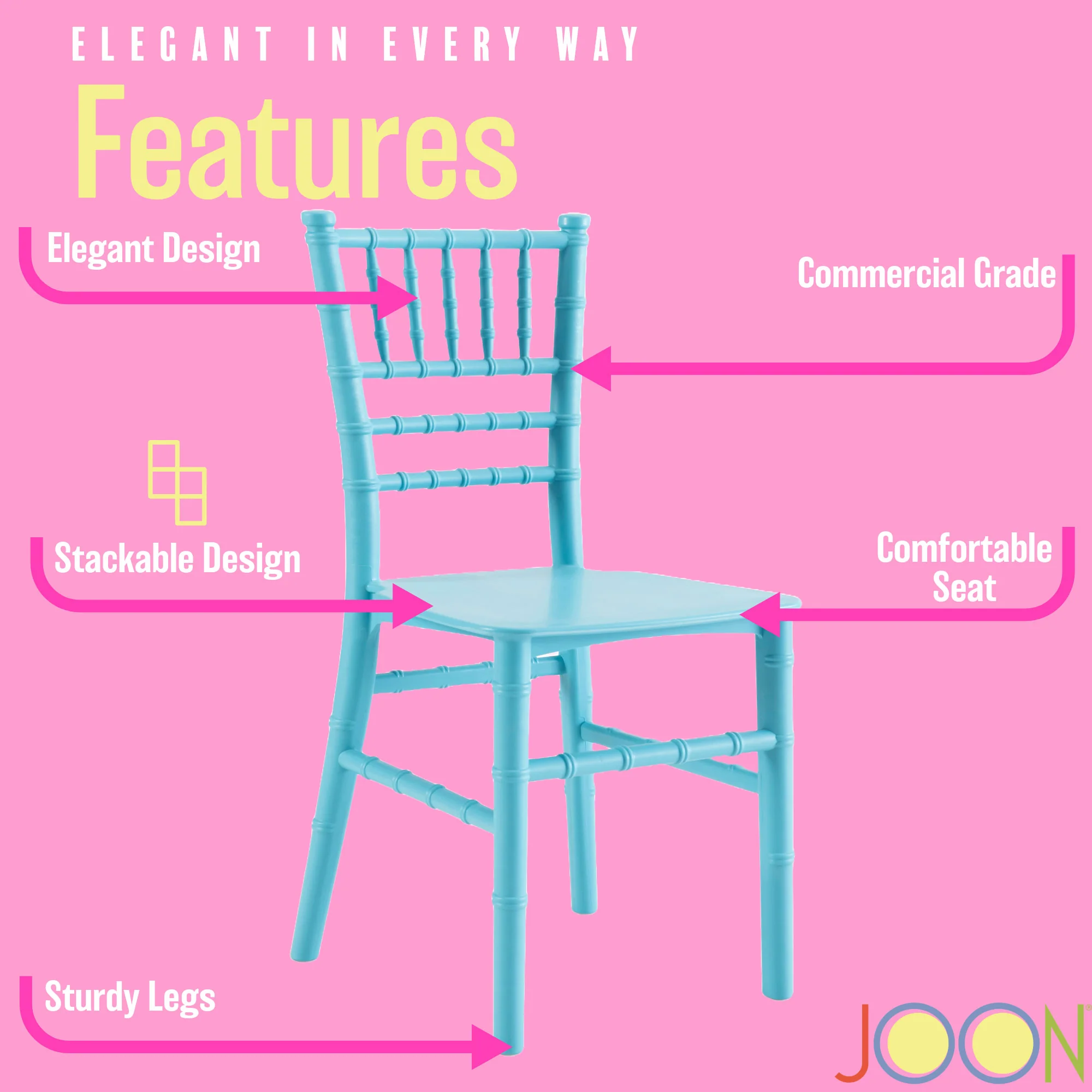 JOON 2 Pack Kids Tiffany Chiavari Chairs, 25x13x14.5 Inches - Image 6