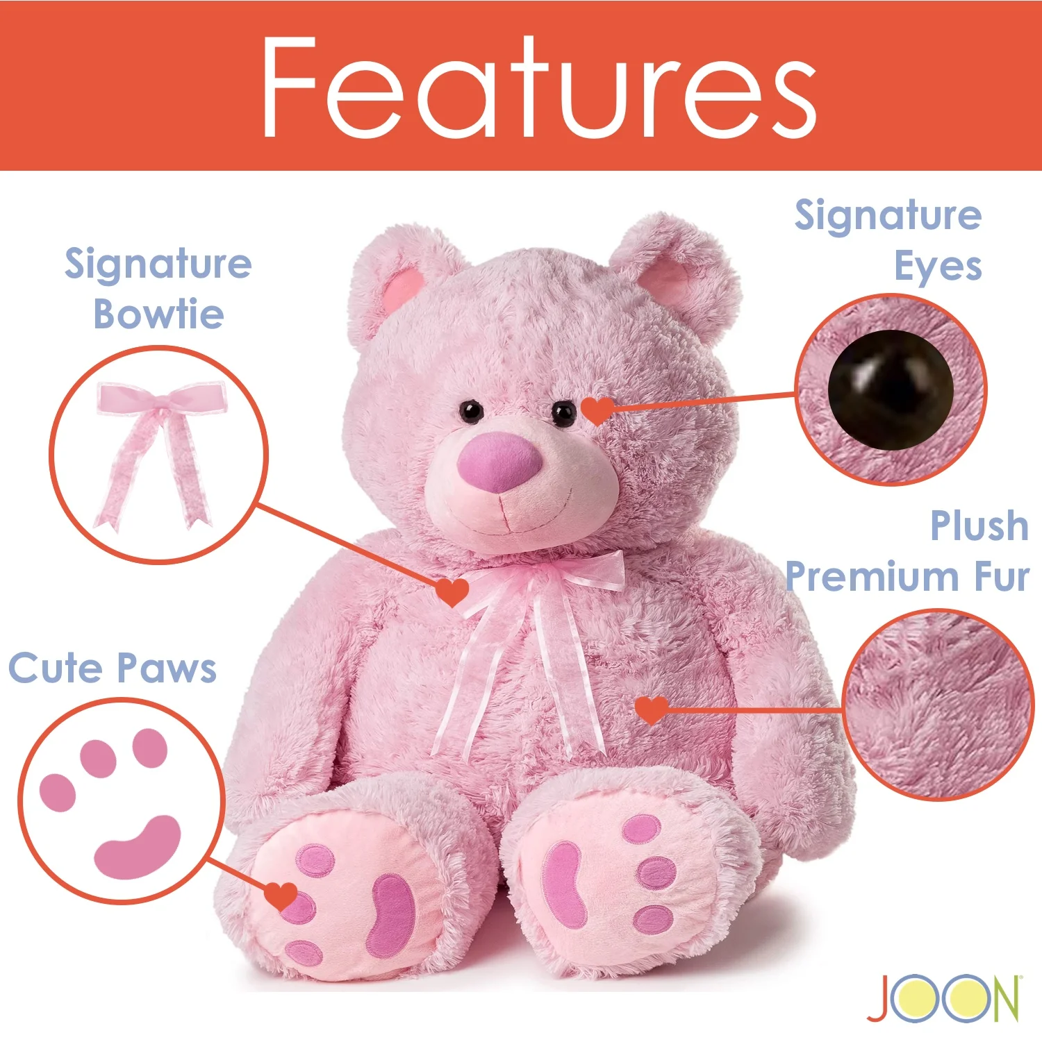 JOON Huge Teddy Bear With Ribbon, Pink - Image 2