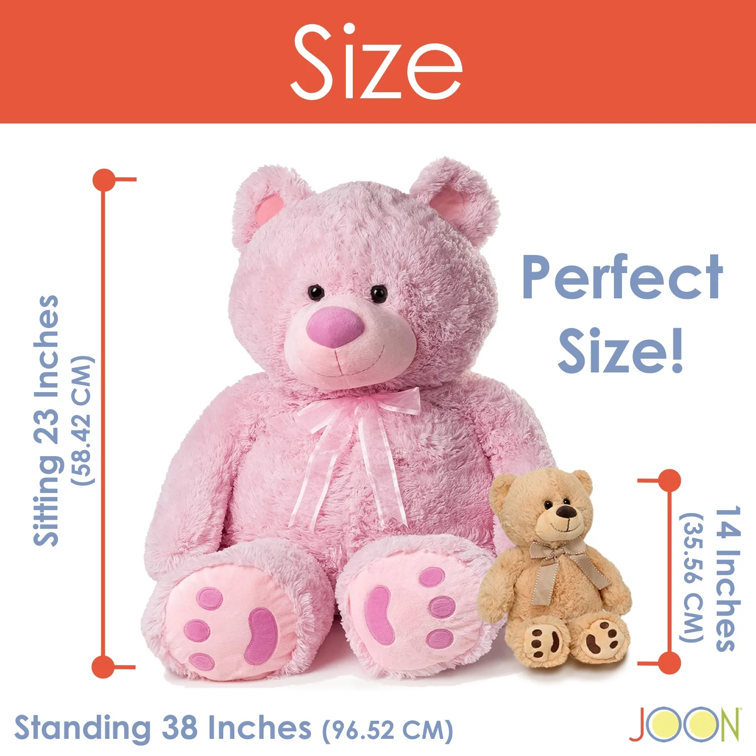 JOON Huge Teddy Bear With Ribbon, Pink - Image 4