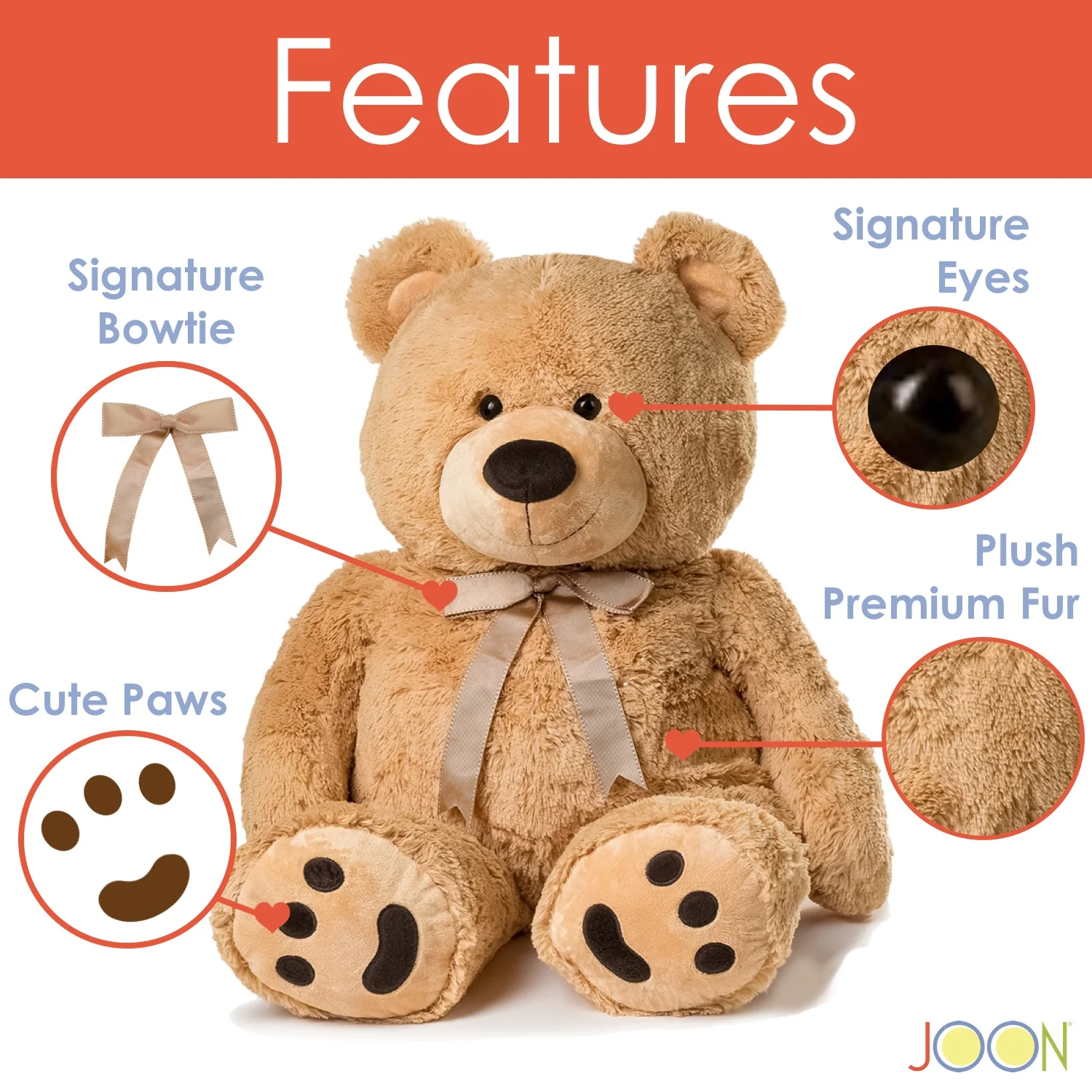 JOON Huge Teddy Bear With Ribbon, Tan - Image 2